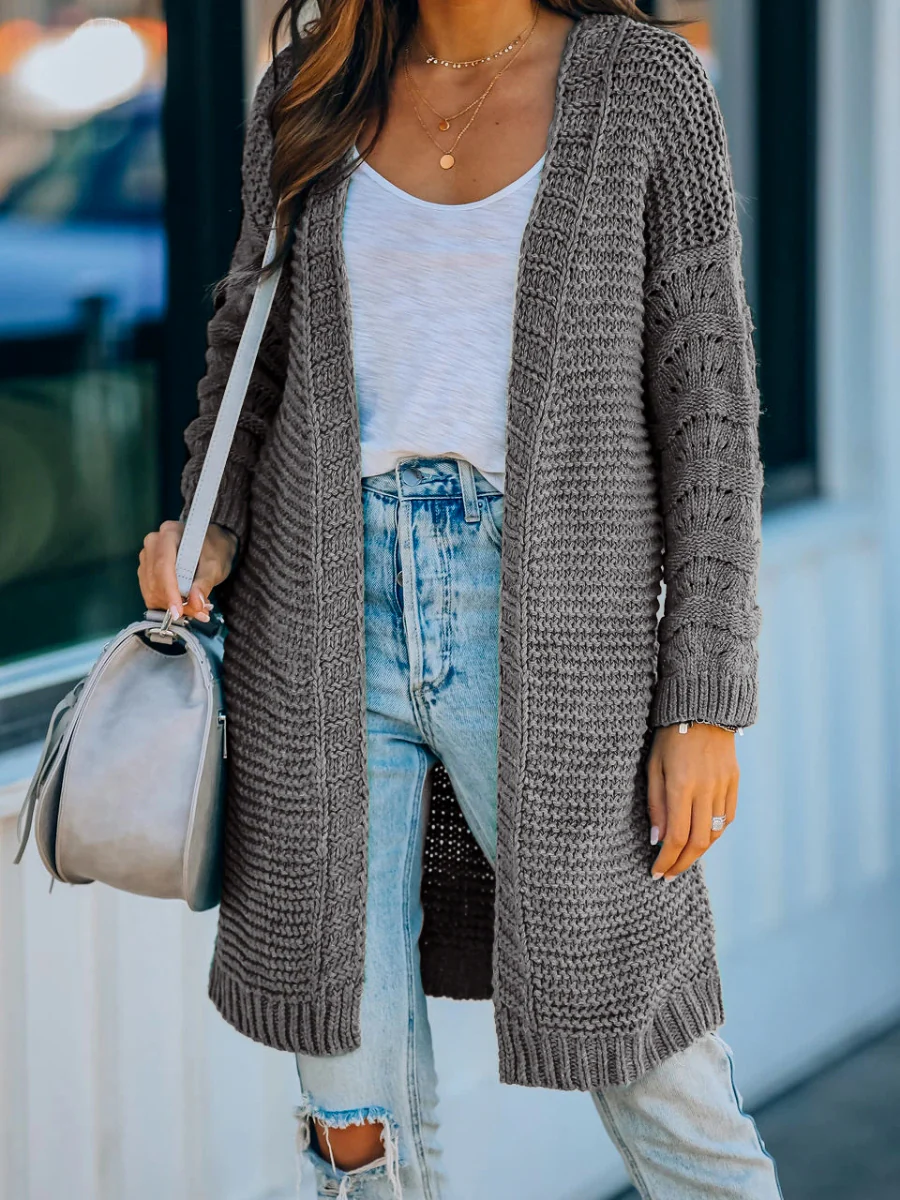 Smaibulun Doll | Grey Braid Open Knit Long Cardigan - Image 4