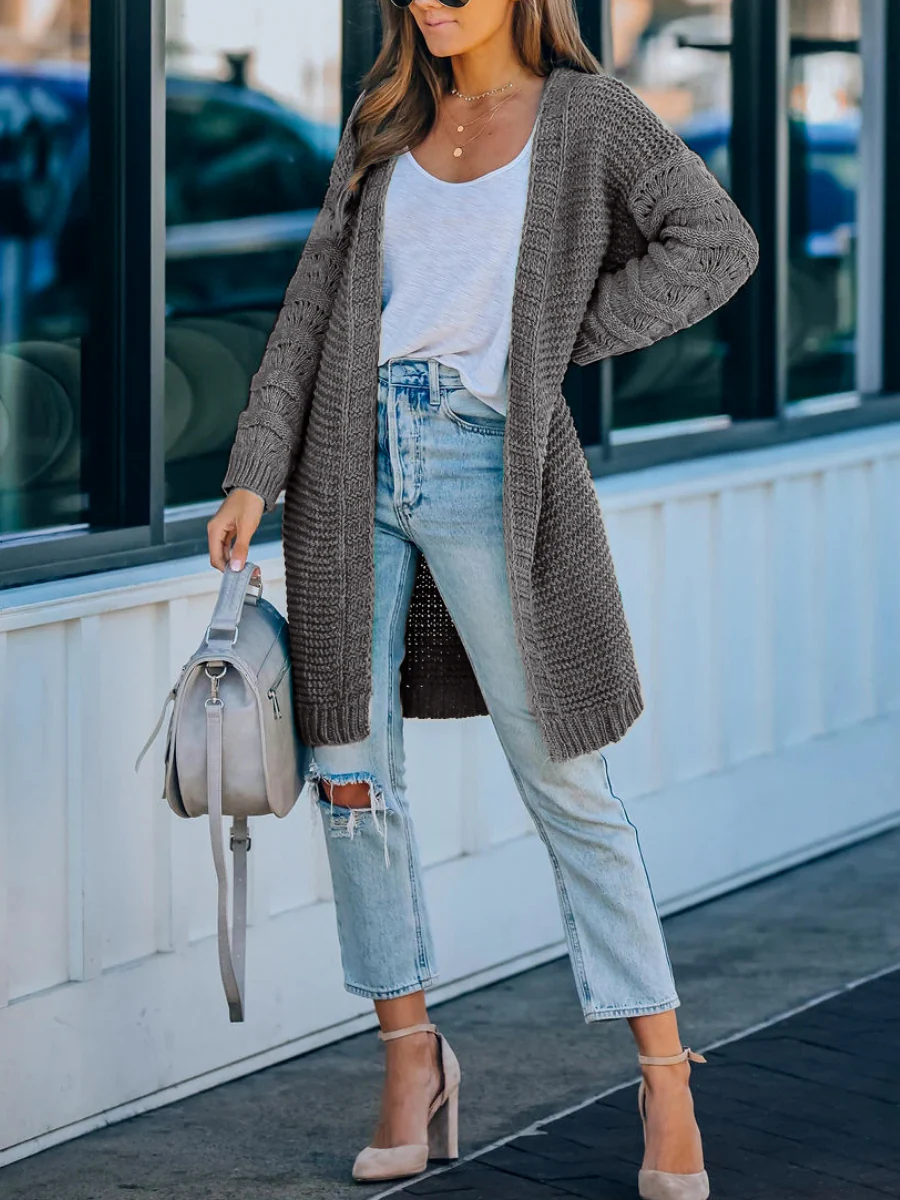 Smaibulun Doll | Grey Braid Open Knit Long Cardigan - Image 5