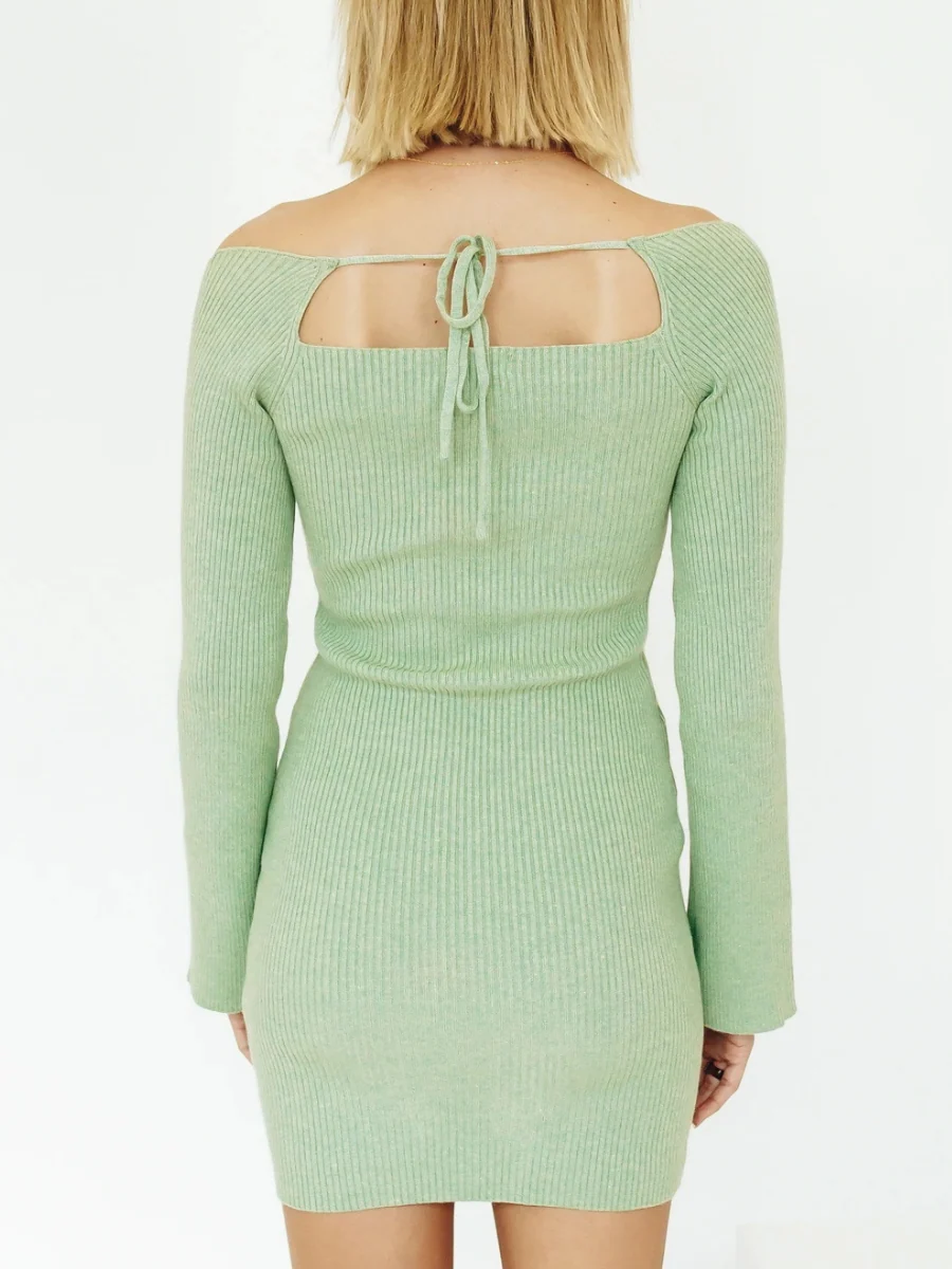 Smaibulun Doll | Low Neck Tie Open Back Knit Dress - Mint - Image 8