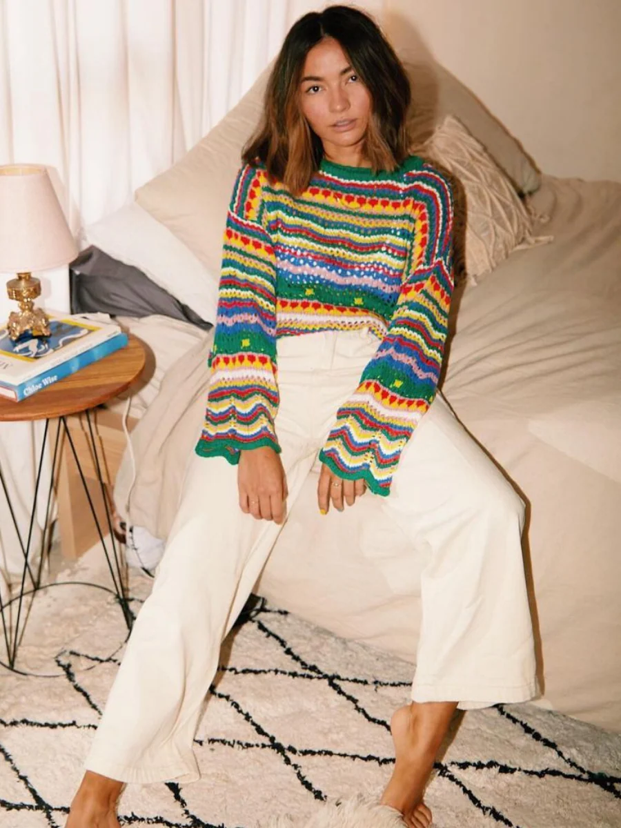 Smaibulun Doll | MARMO Zig Zag Crochet Knit Top - Green