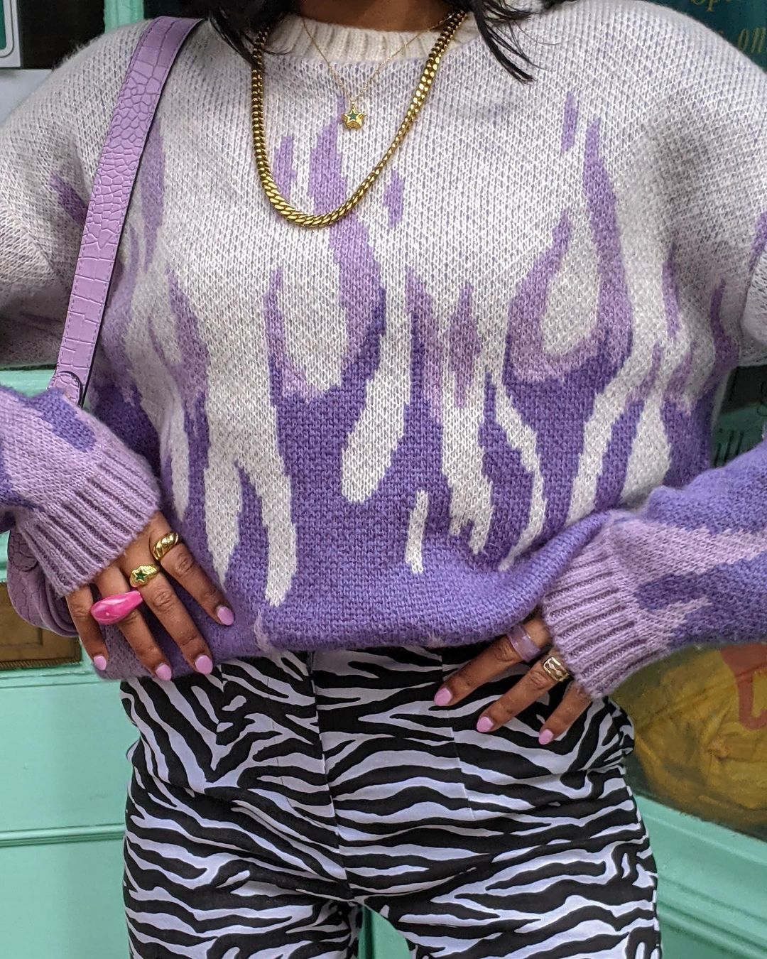 Smaibulun Doll | Purple Flame Cream Knit Sweater - Image 3