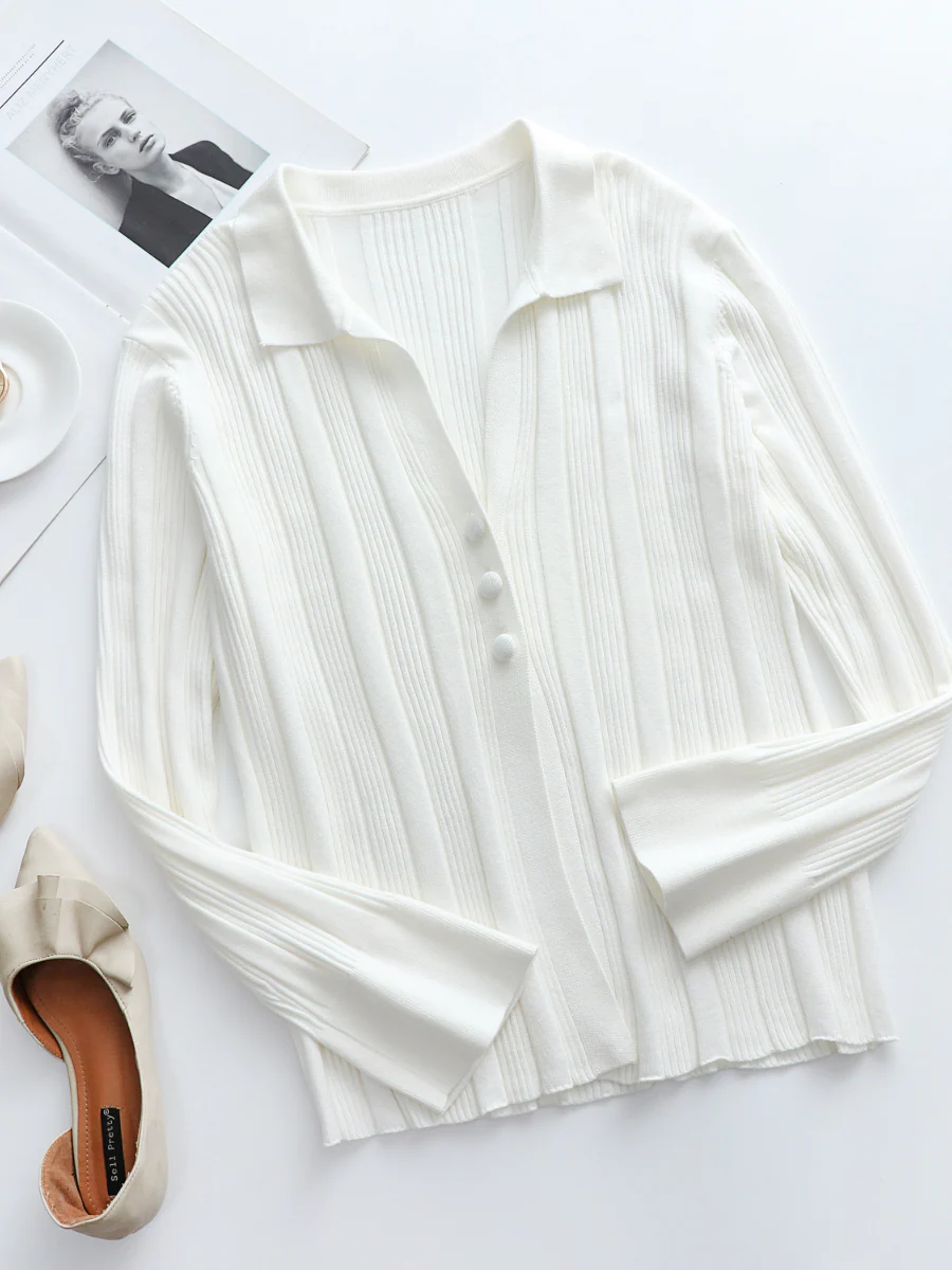 Smaibulun Doll | TAMIA Bell Cuff Knit Shirt Jacket - White - Image 4