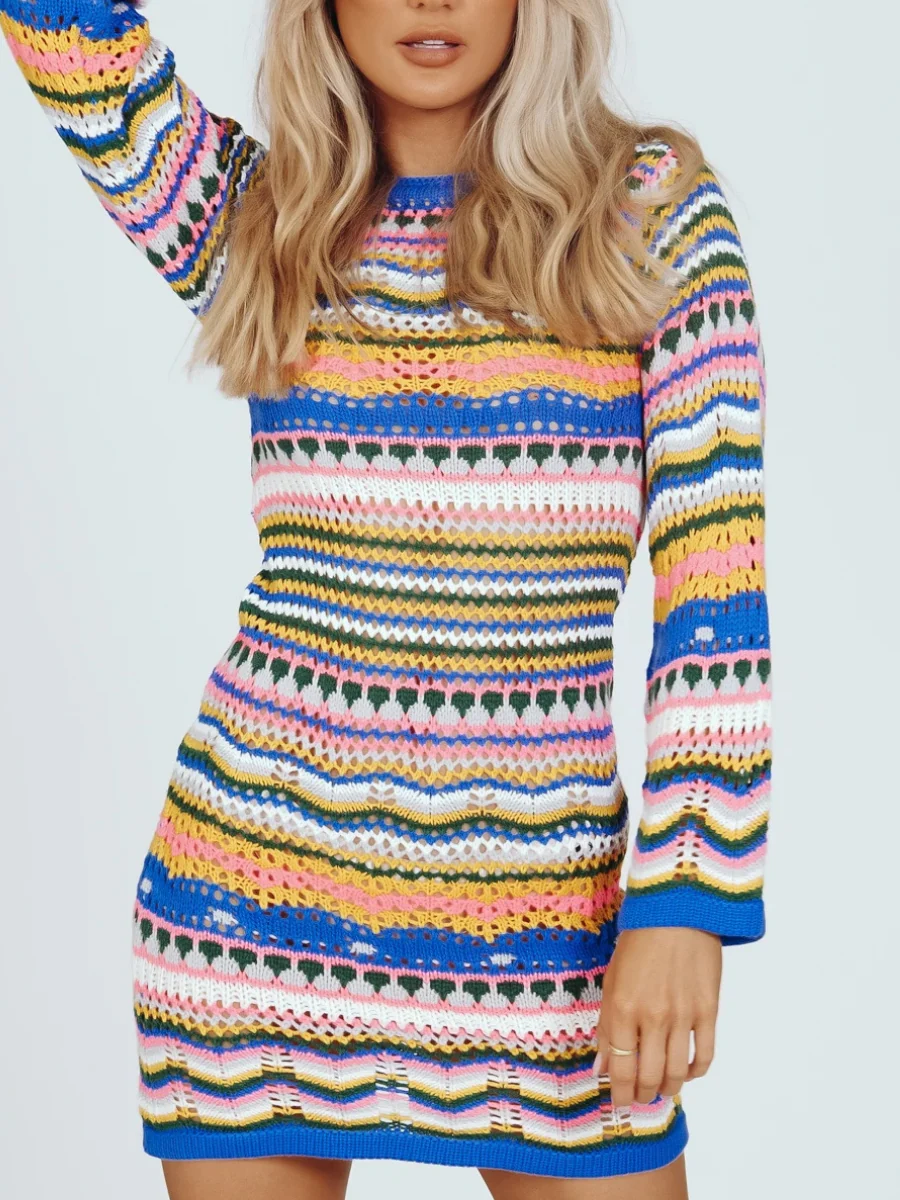 Smaibulun Doll | Zig Zag Crochet Knit Dress - Blue - Image 3