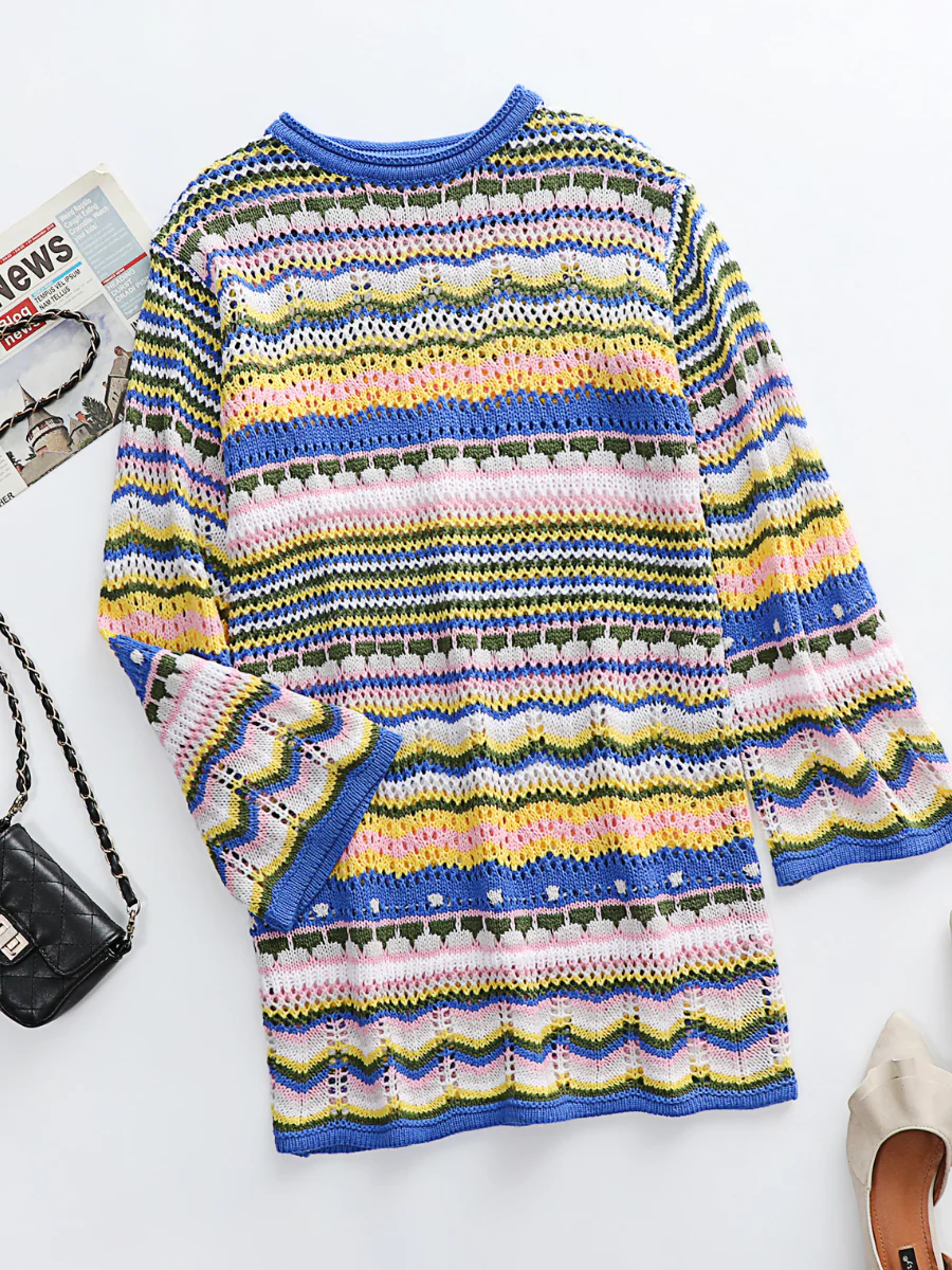 Smaibulun Doll | Zig Zag Crochet Knit Dress - Blue - Image 4