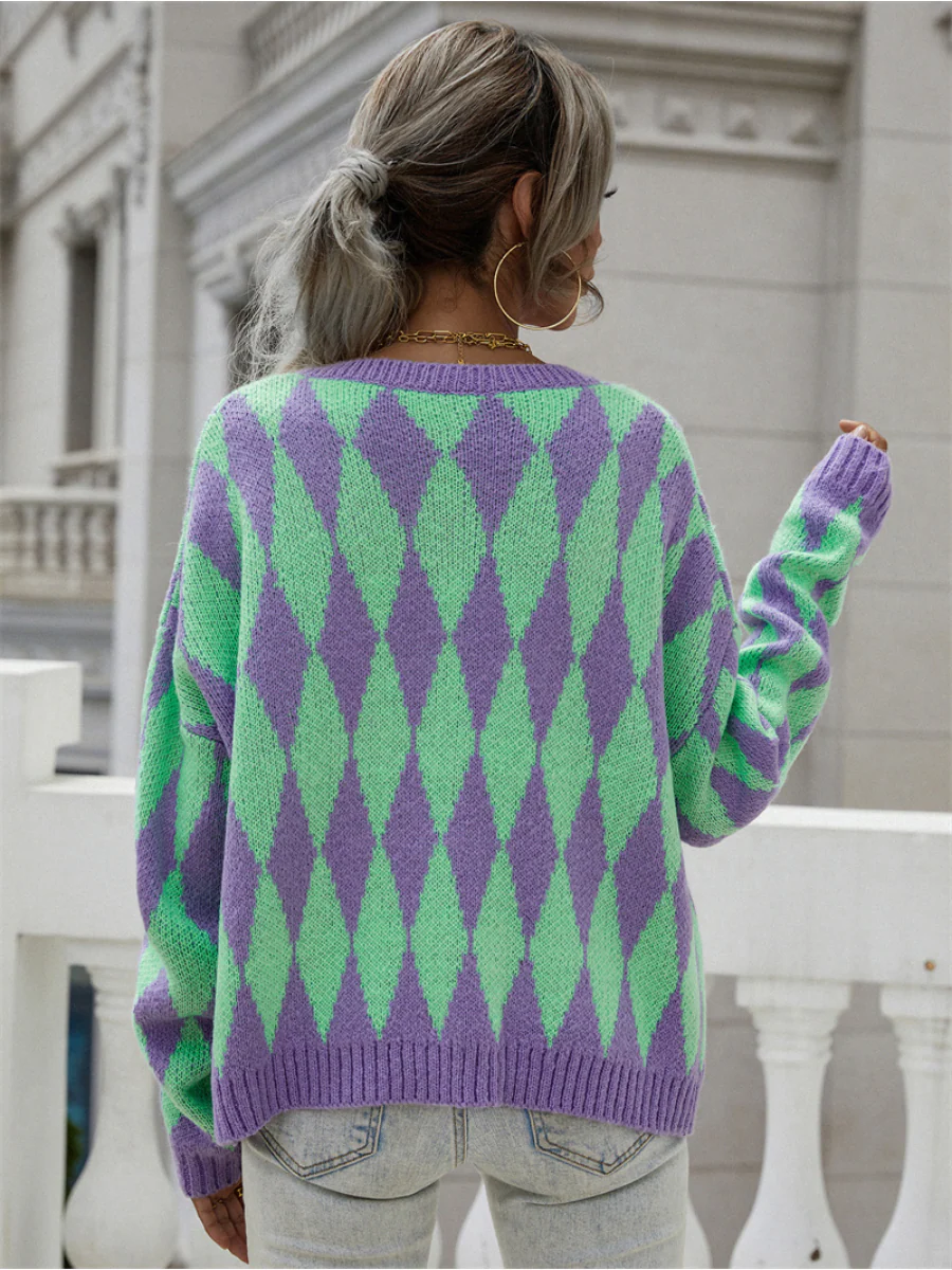 Smaibulun | FELISE Chess Patterned Knit Cardigan - Purple - Image 6