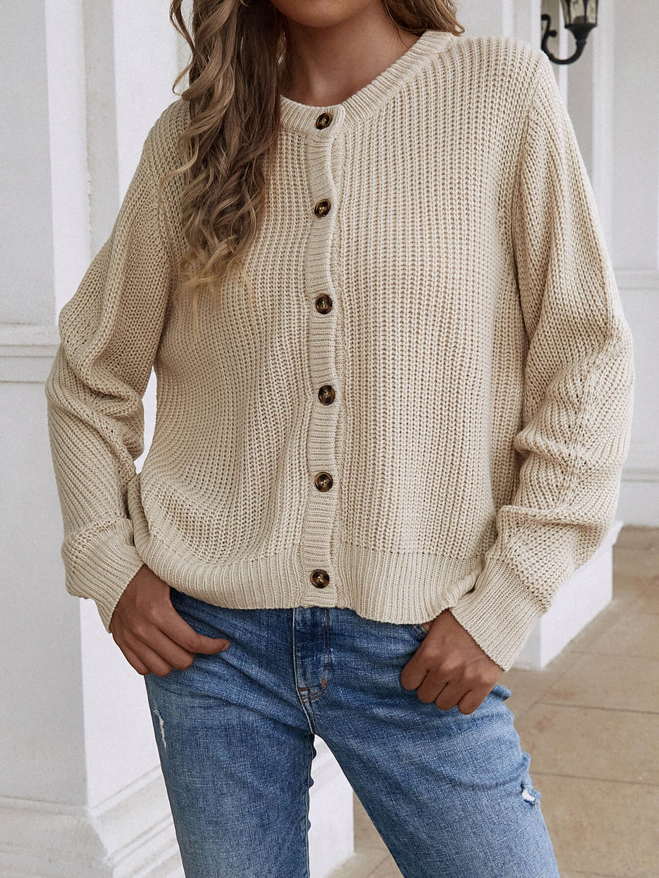 Smaibulun | Front and Back Wearable Knit Cardigan - Beige - Image 5