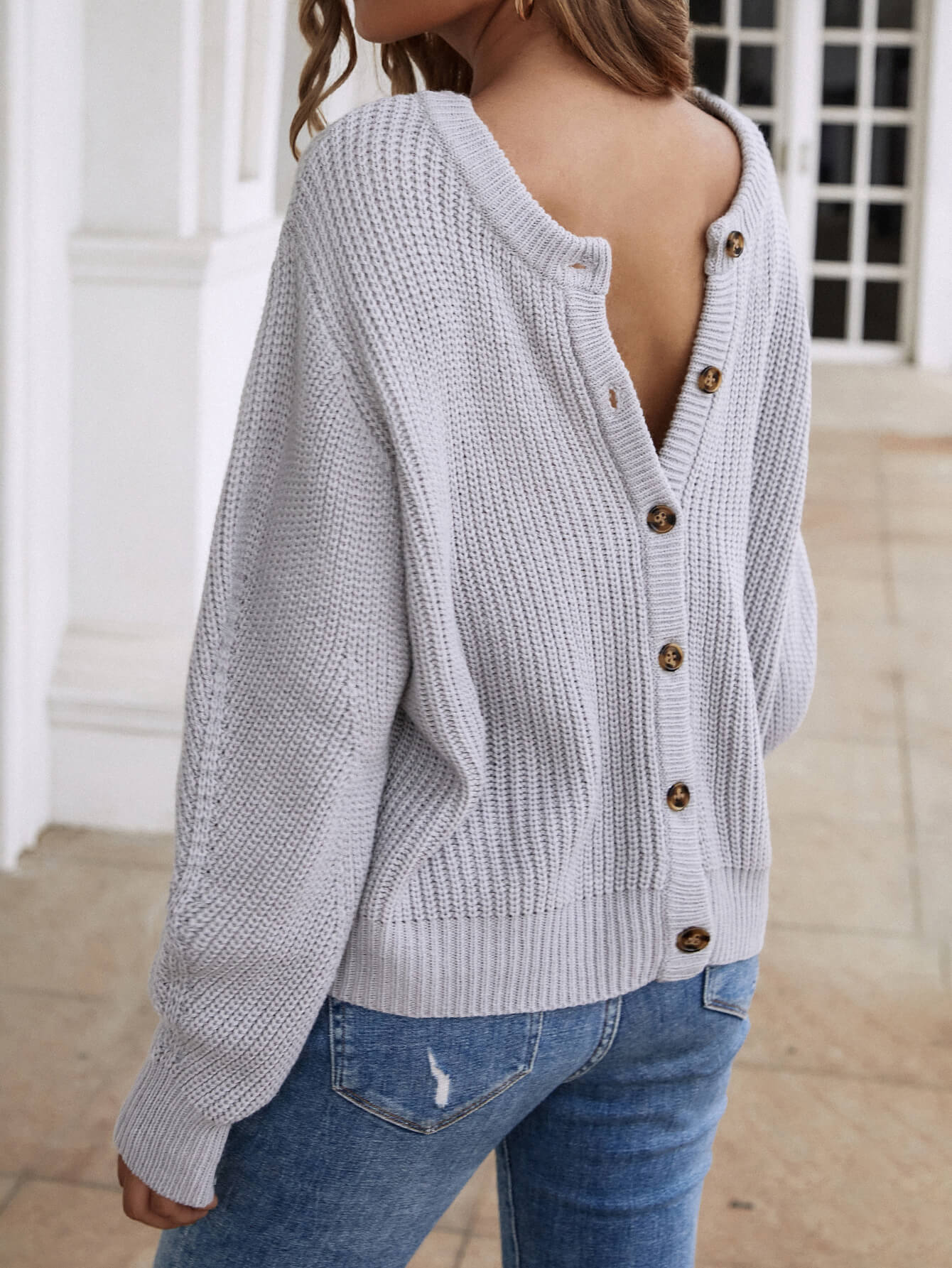 Smaibulun | Front and Back Wearable Knit Cardigan - Grey - Image 3