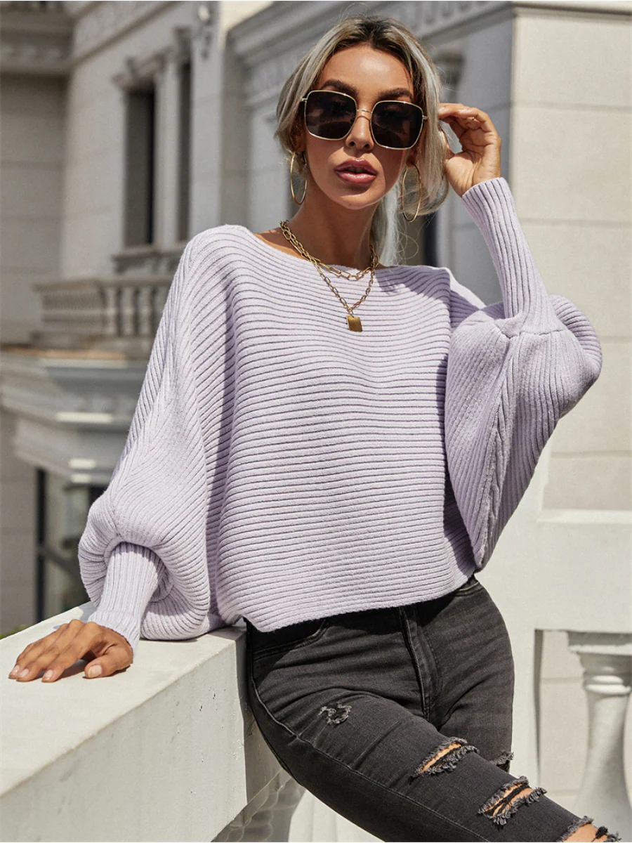 Smaibulun | GISELE Lantern Sleeve Tighten Cuff Knit Top - Lavender - Image 2