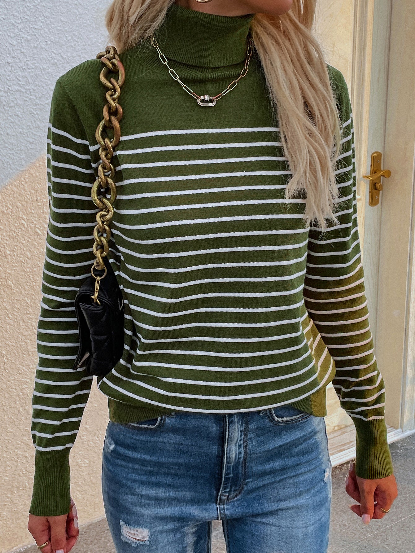 Smaibulun | Green Stripe Turtleneck Knit Top - Image 3