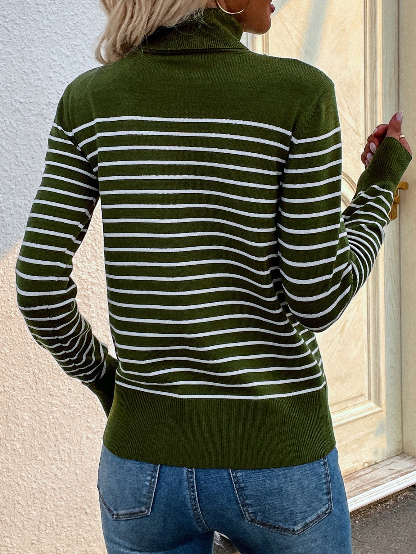 Smaibulun | Green Stripe Turtleneck Knit Top - Image 5