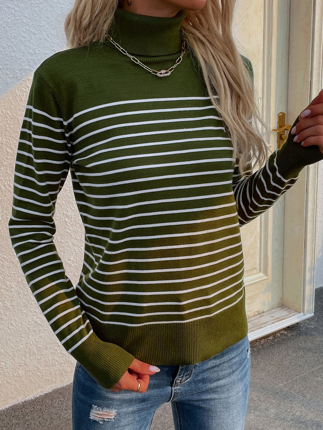Smaibulun | Green Stripe Turtleneck Knit Top - Image 6