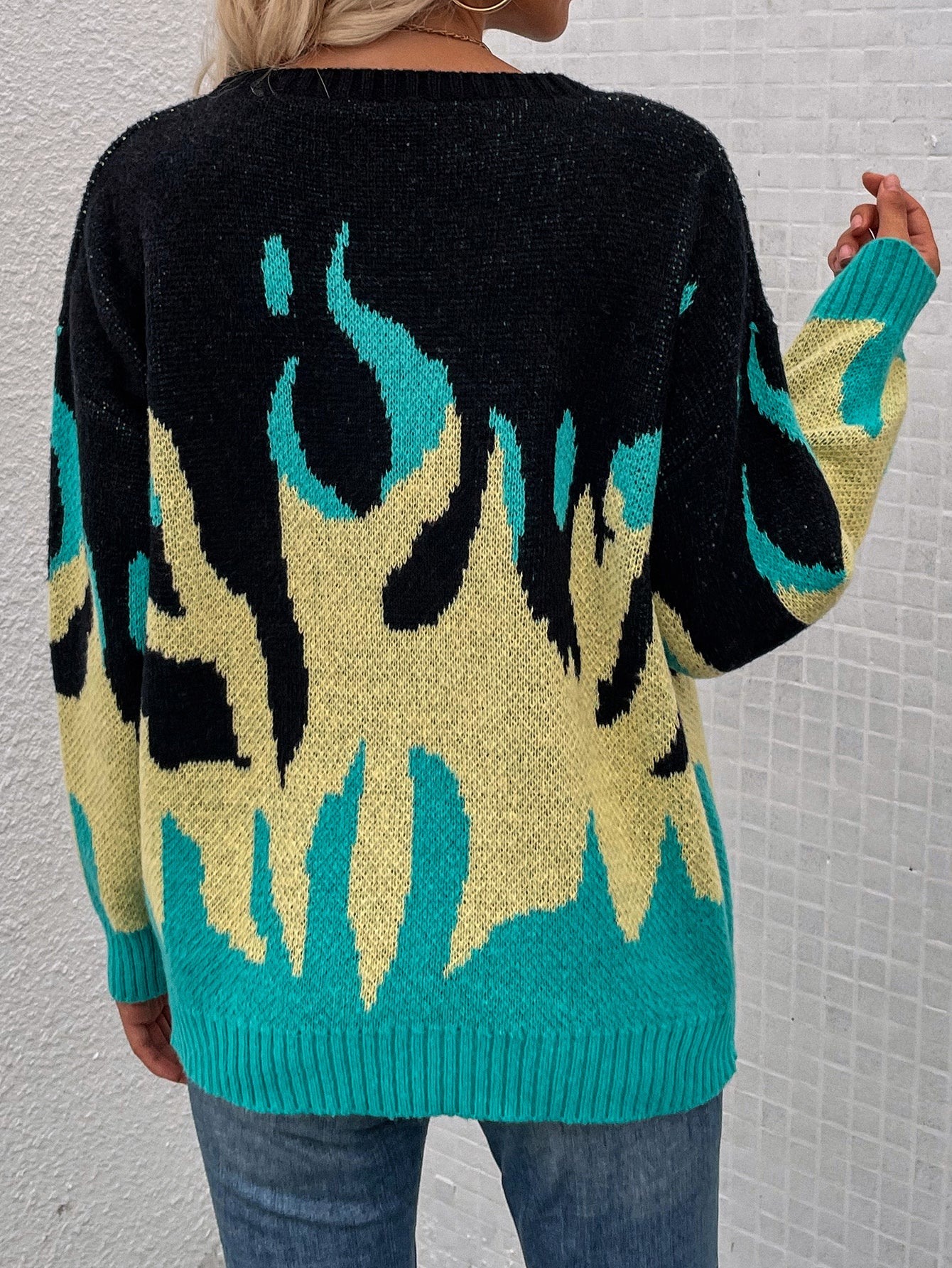 Smaibulun | Green Yellow Flame Black Knit Sweater - Image 6