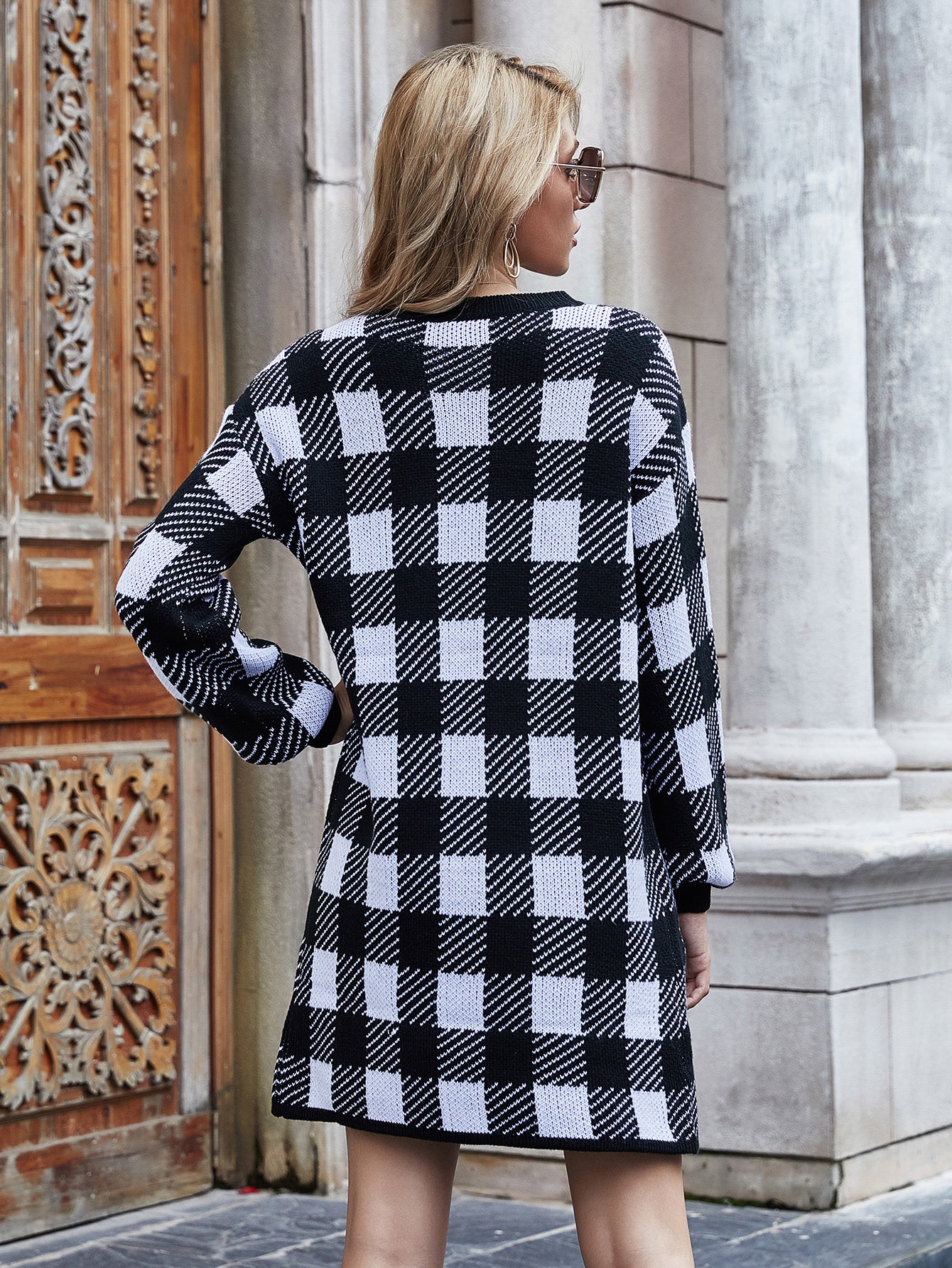 Smaibulun | KAITLYN Plaid Knit Dress - Black - Image 6