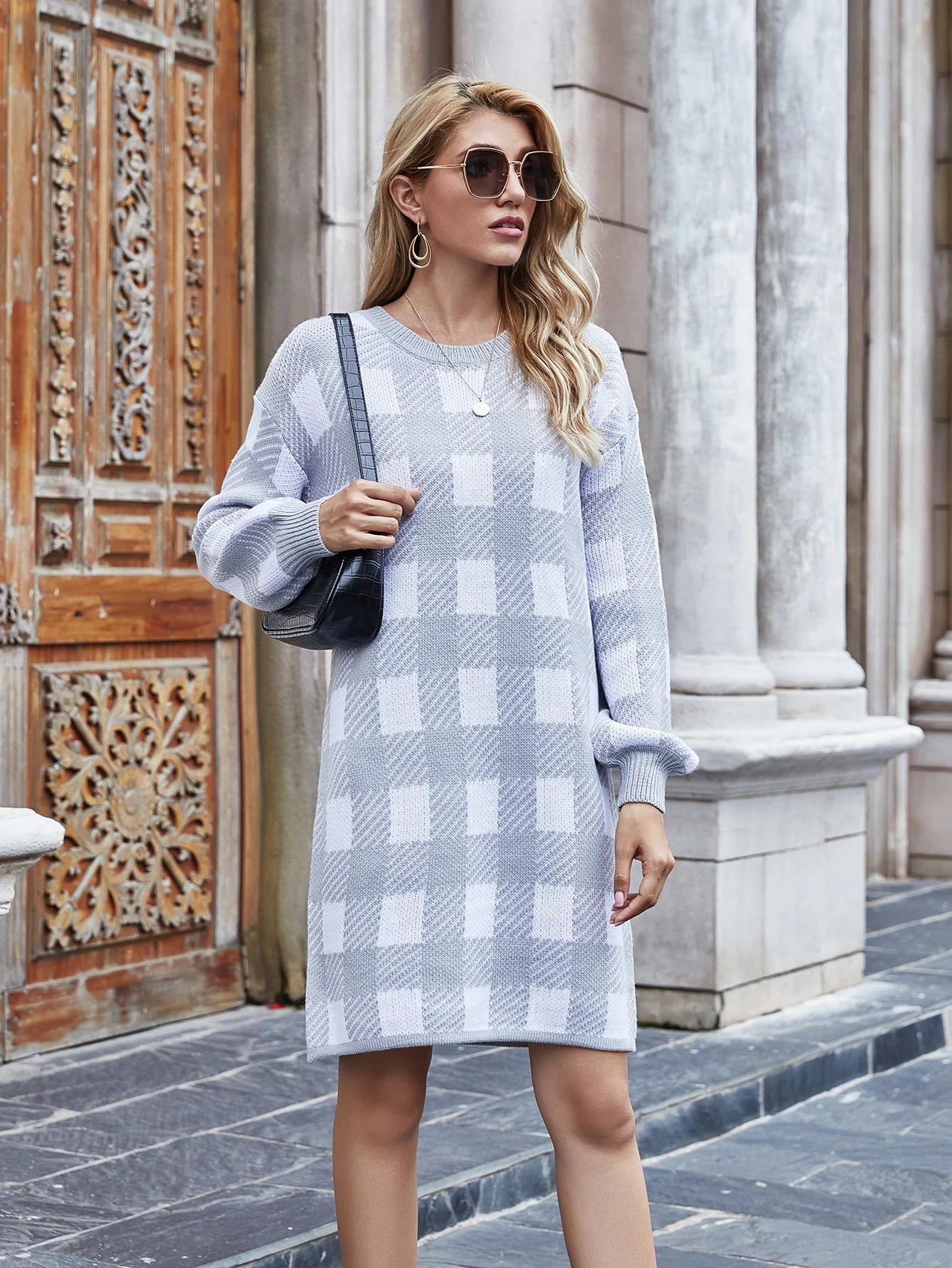 Smaibulun | KAITLYN Plaid Knit Dress - Grey - Image 4