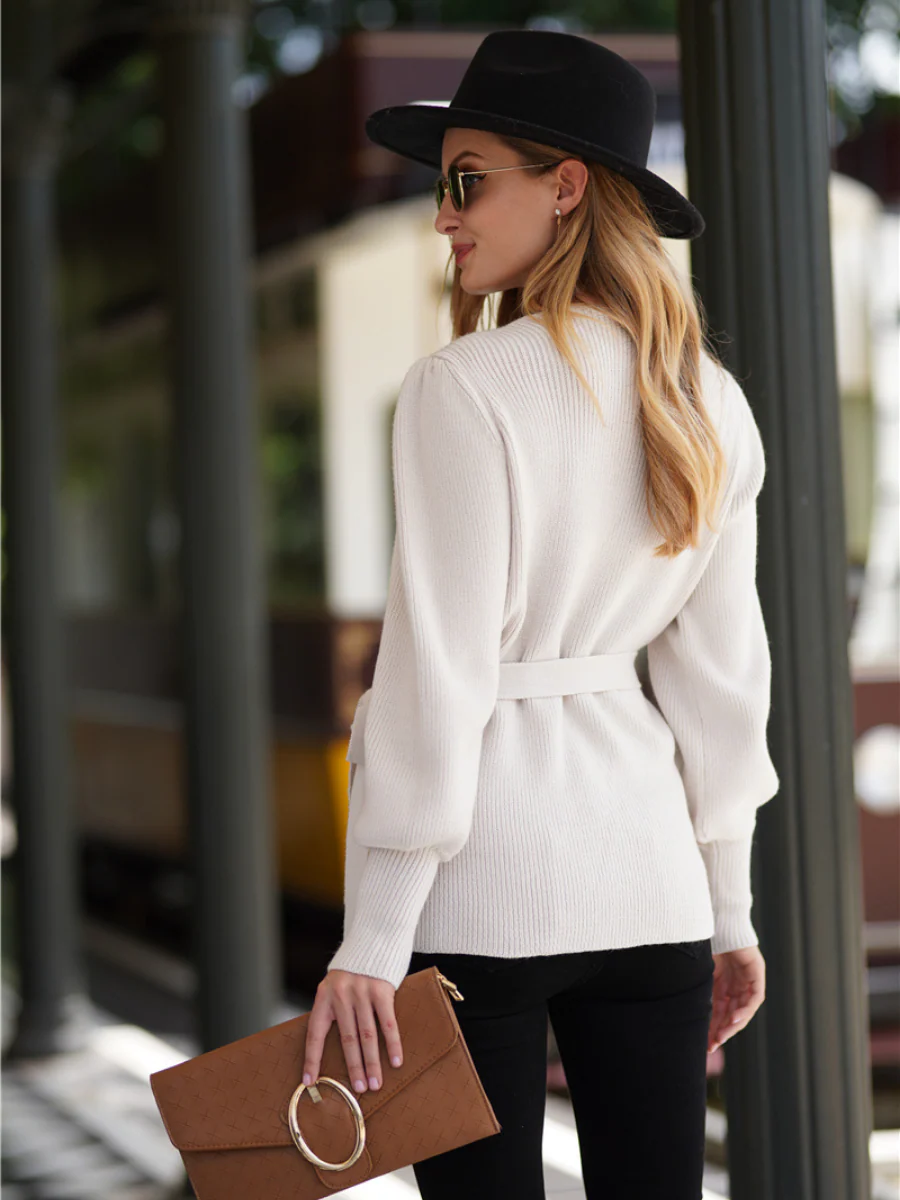 Smaibulun | LEONORA Bishop Sleeve Knit Top - Cream - Image 5
