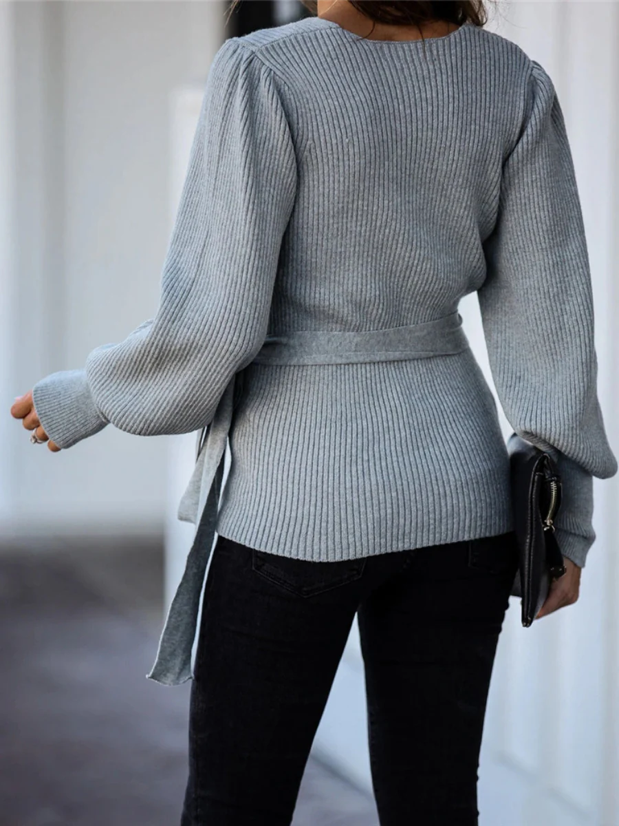 Smaibulun | LEONORA Bishop Sleeve Knit Top - Grey - Image 4