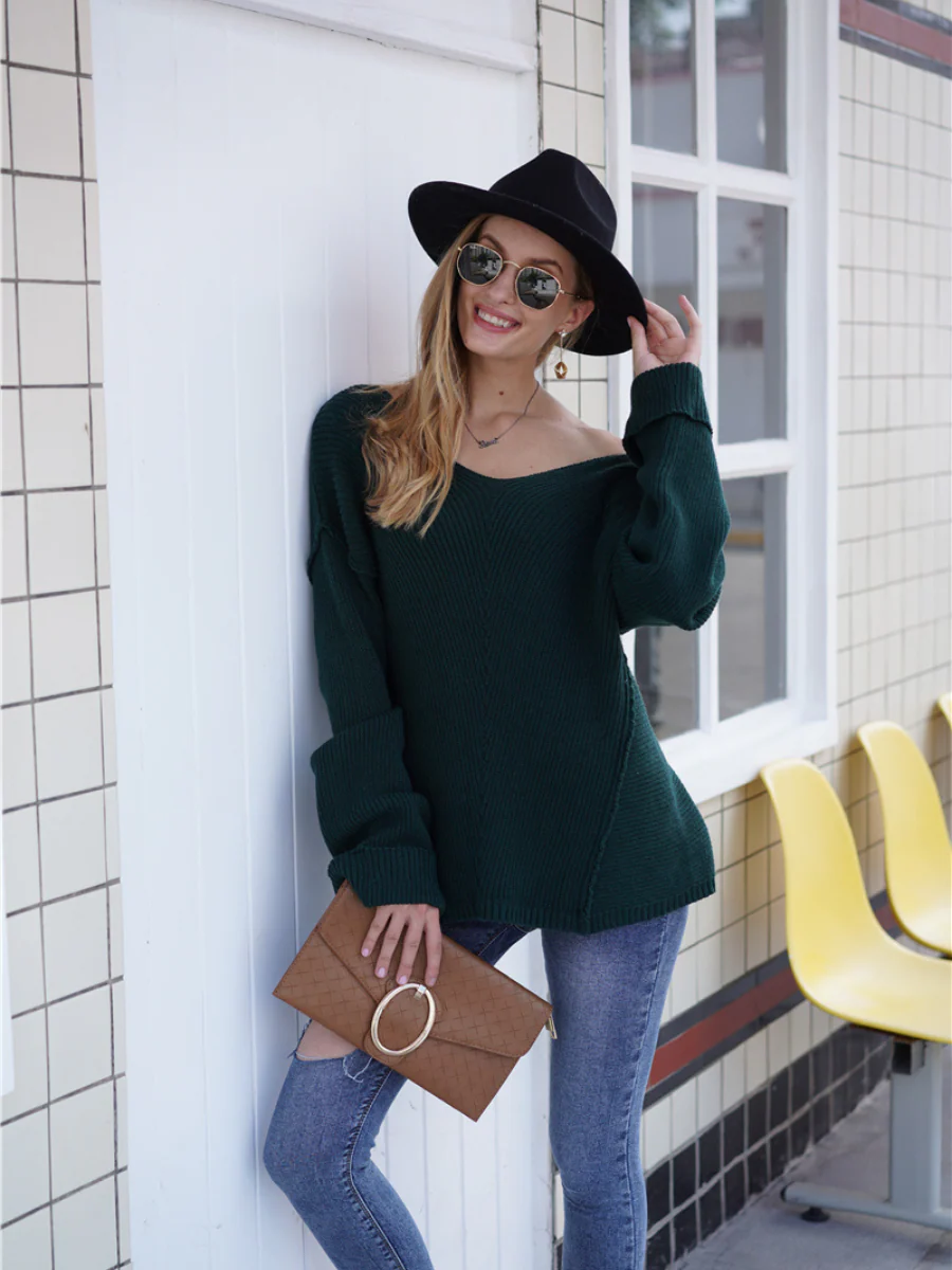 Smaibulun | MACHE Low V-Neck Oversize Sleeve Knit Top - Green - Image 3