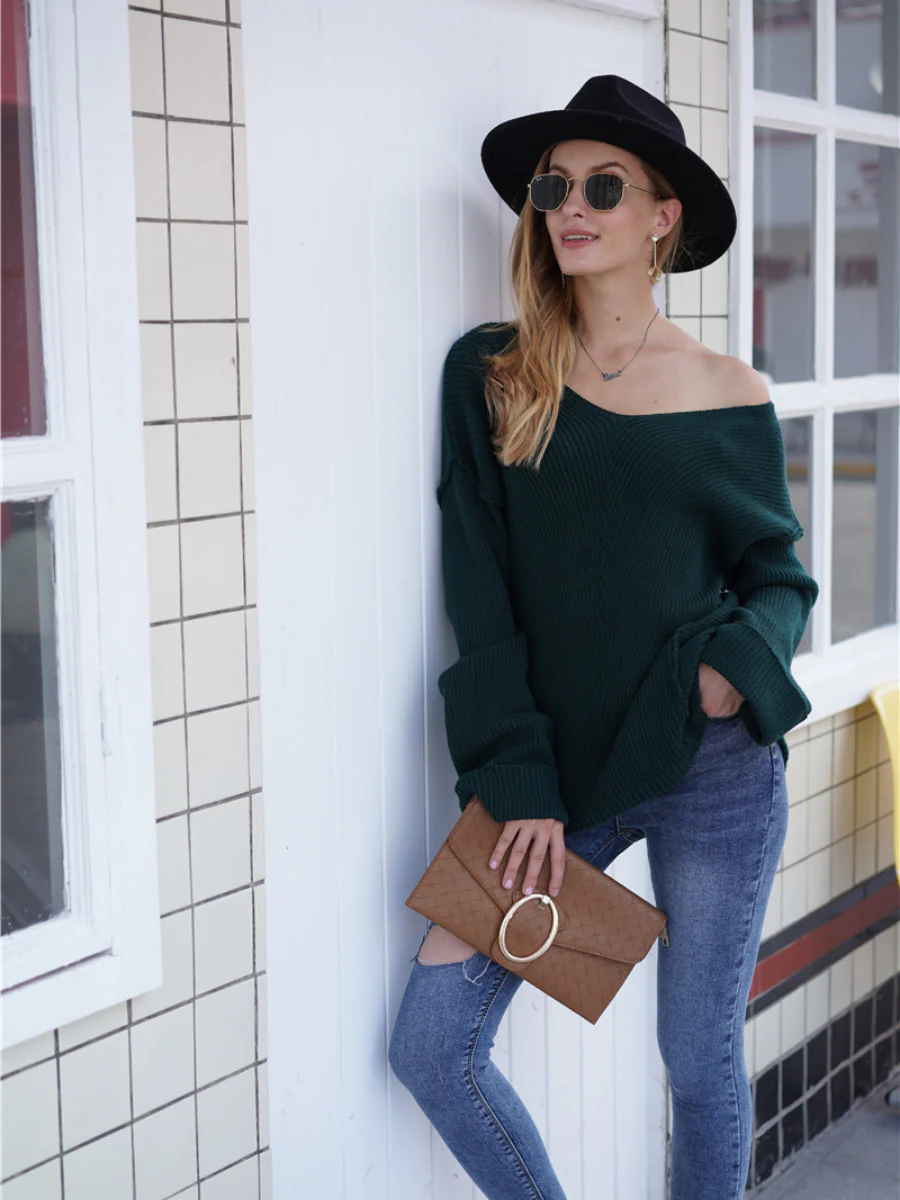 Smaibulun | MACHE Low V-Neck Oversize Sleeve Knit Top - Green - Image 4