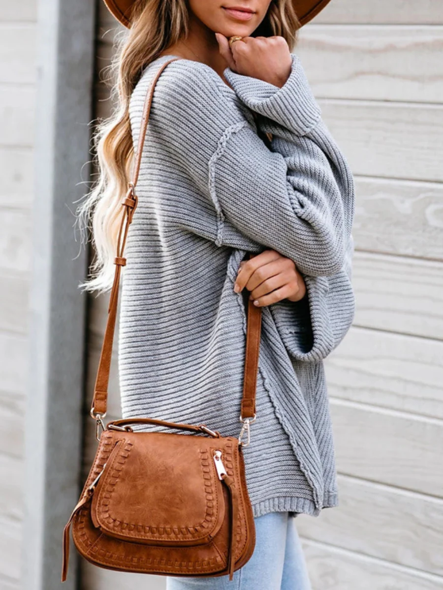 Smaibulun | MACHE Low V-Neck Oversize Sleeve Knit Top - Grey - Image 3