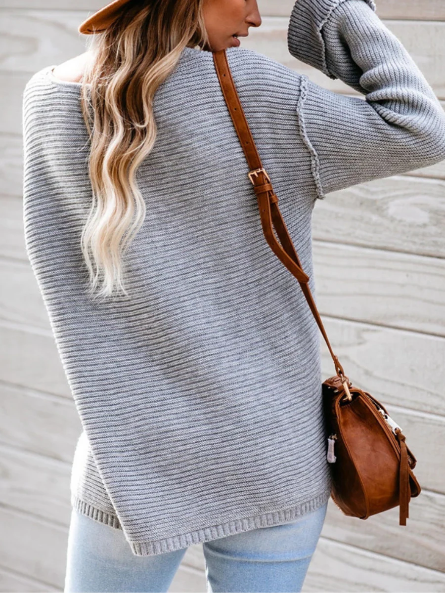 Smaibulun | MACHE Low V-Neck Oversize Sleeve Knit Top - Grey - Image 6
