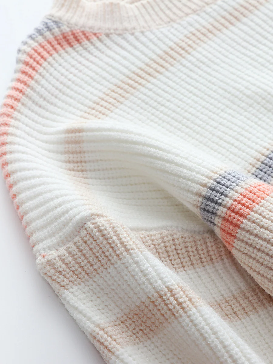 Smaibulun | Peach Grey Stripe Crew Neck Knit Top - Image 3