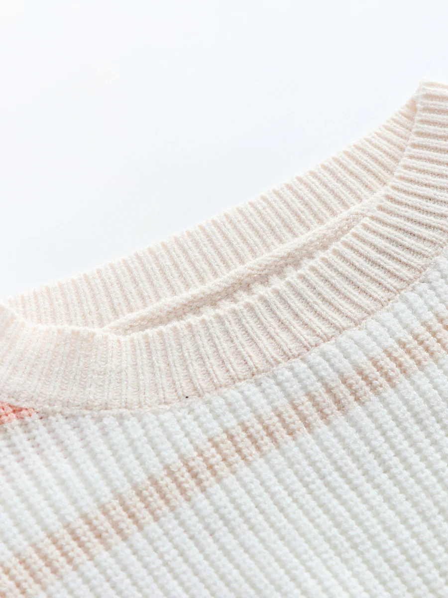 Smaibulun | Peach Grey Stripe Crew Neck Knit Top - Image 4