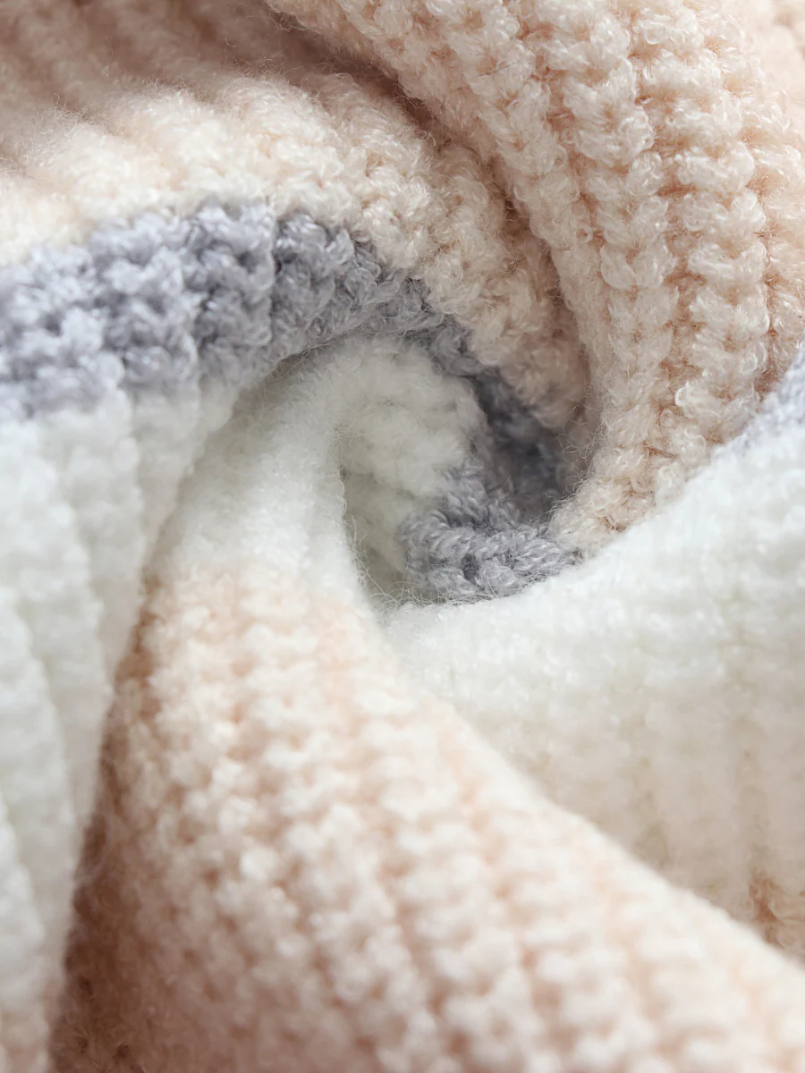 Smaibulun | Peach Grey Stripe Crew Neck Knit Top - Image 5