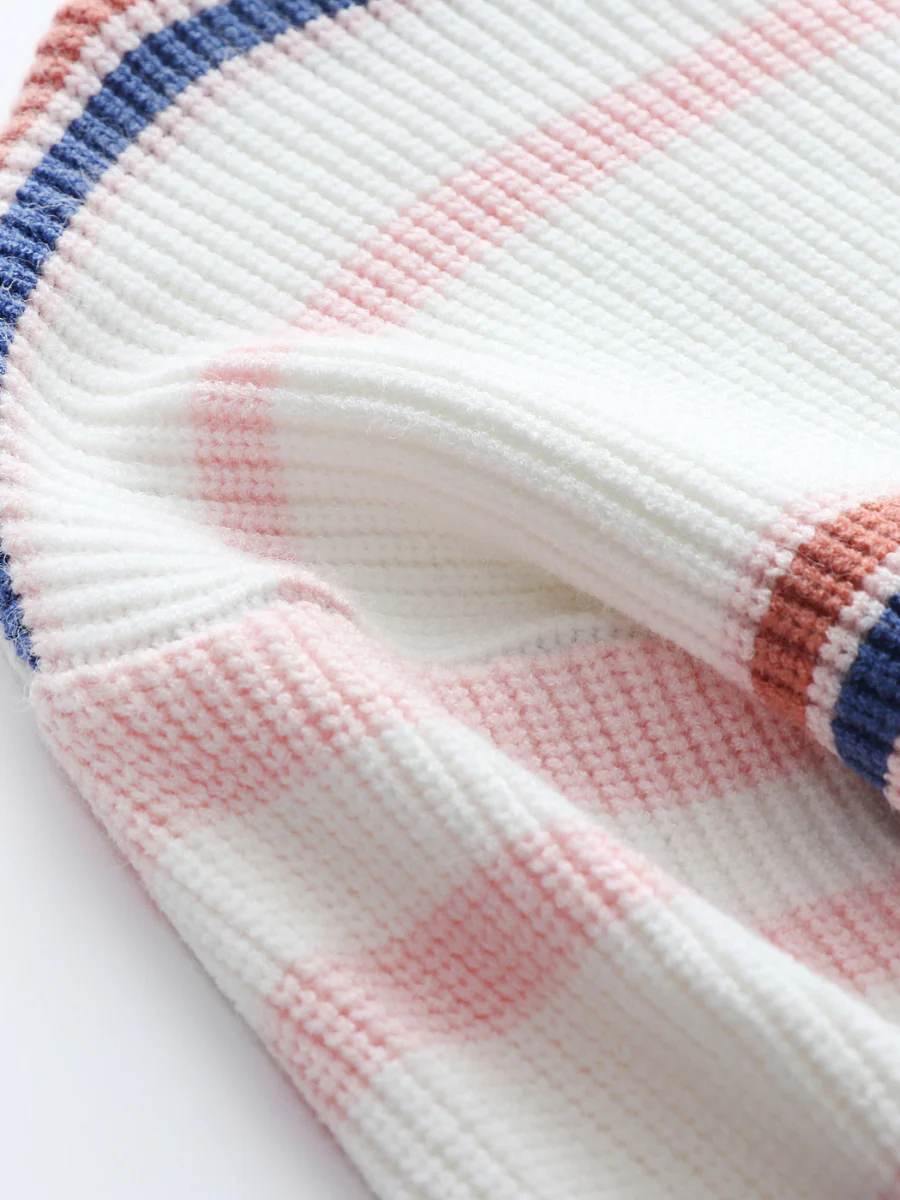 Smaibulun | Pink Blue Orange Stripe Crew Neck Knit Top - Image 3