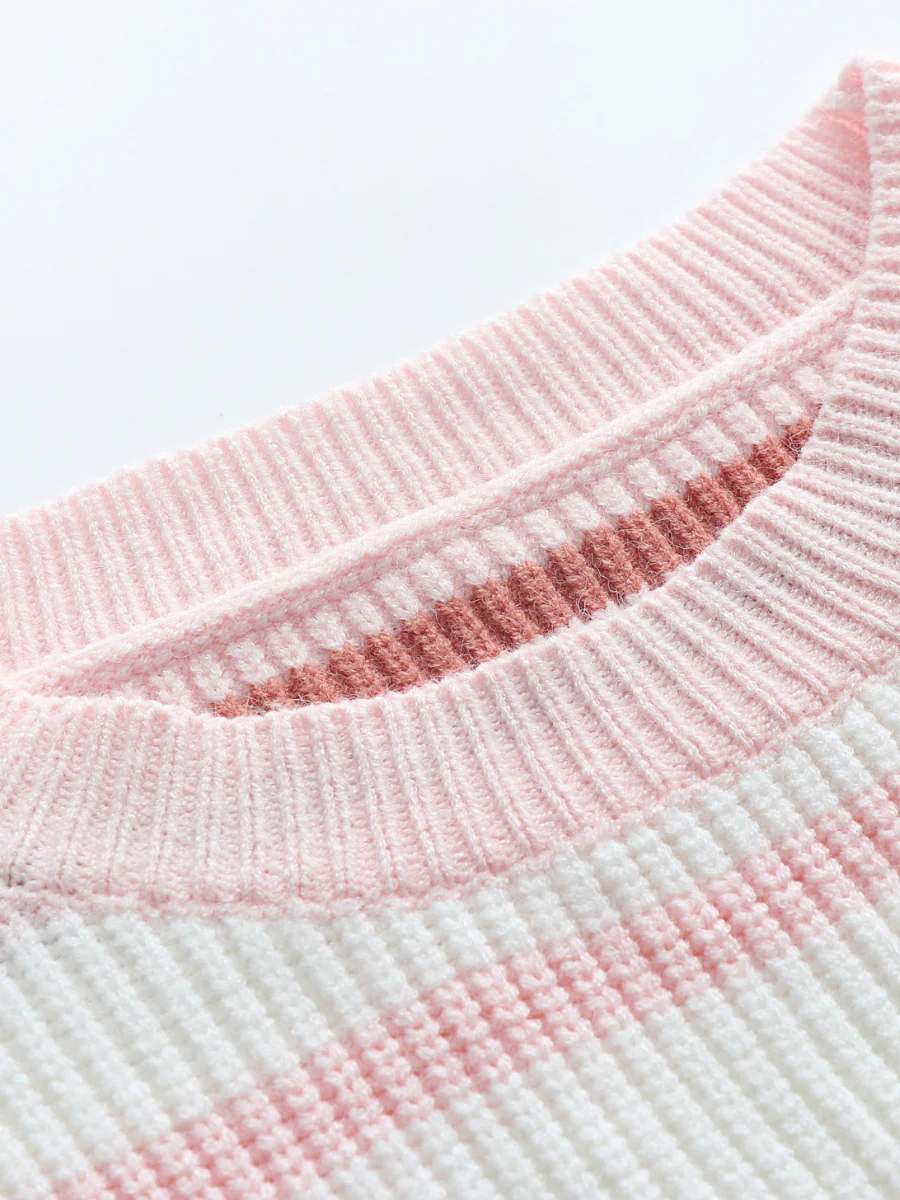 Smaibulun | Pink Blue Orange Stripe Crew Neck Knit Top - Image 4