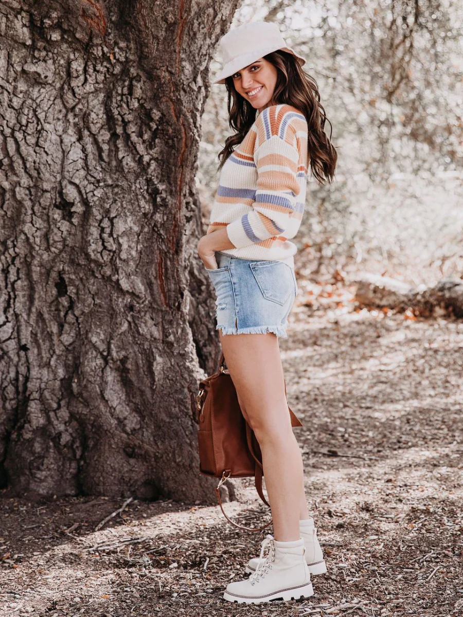 Smaibulun | Pink Mauve Stripe Crew Neck Knit Top - Image 5
