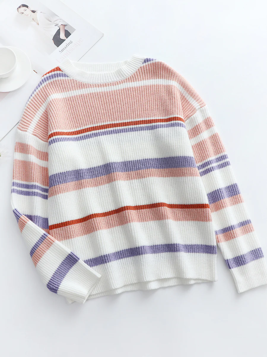 Smaibulun | Pink Mauve Stripe Crew Neck Knit Top - Image 7