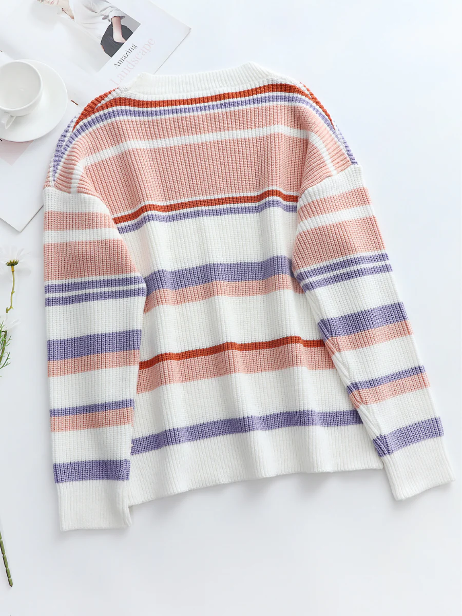 Smaibulun | Pink Mauve Stripe Crew Neck Knit Top - Image 8