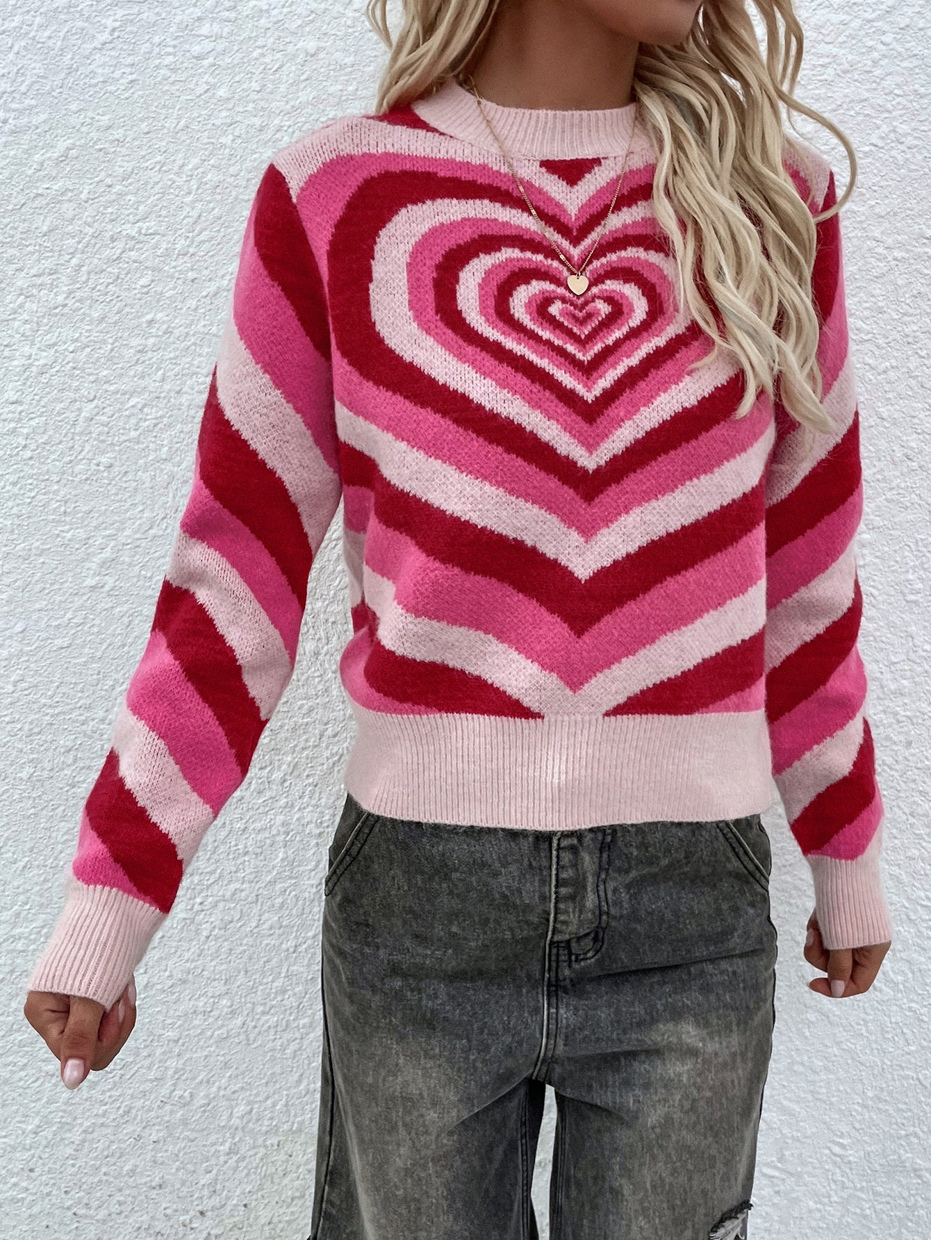 Smaibulun | Pink Red Heart Ring Knit Top - Image 2