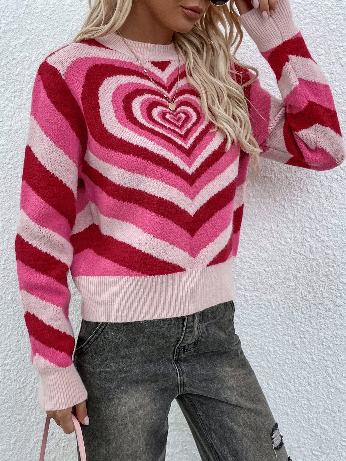 Smaibulun | Pink Red Heart Ring Knit Top - Image 5