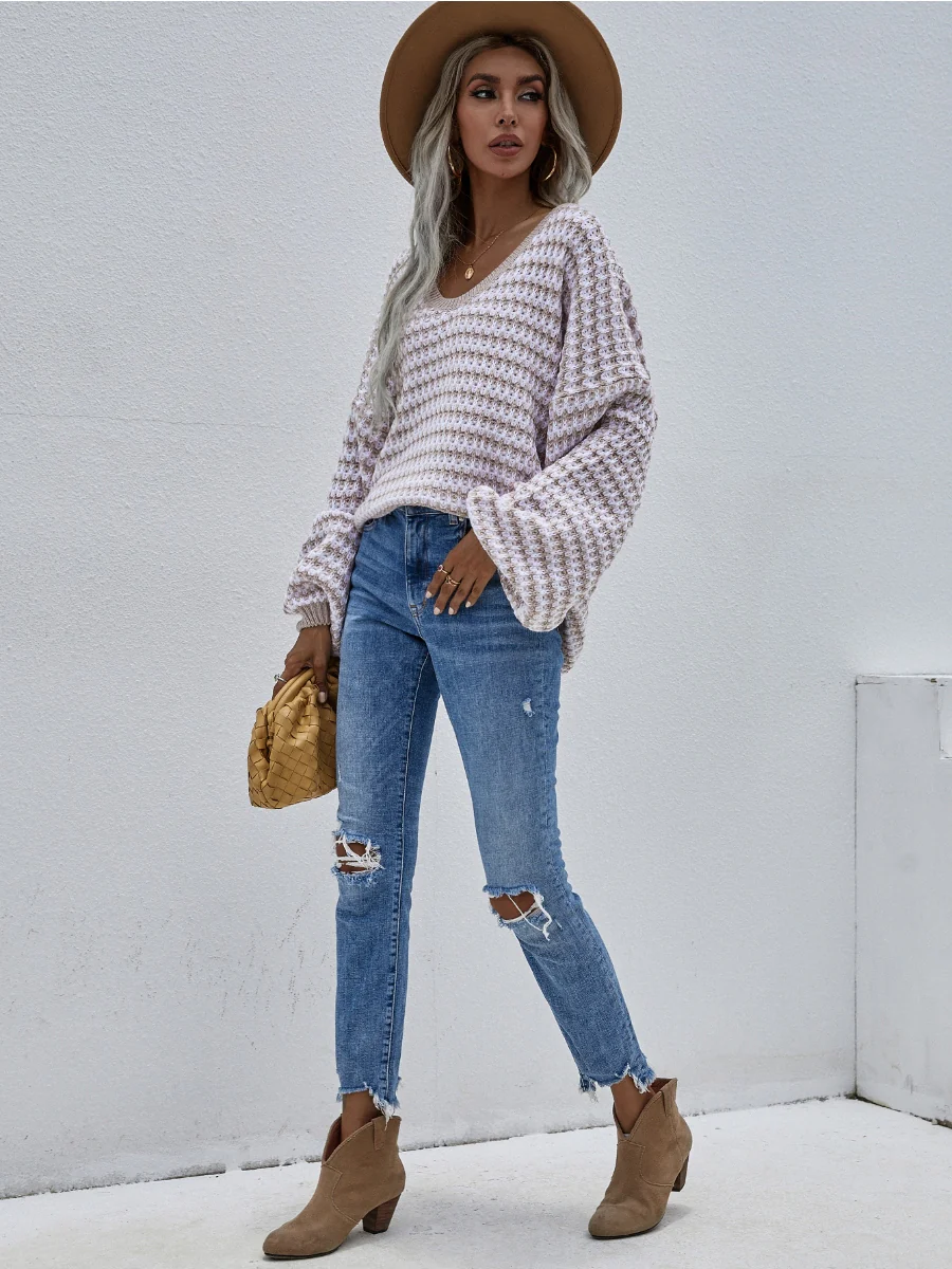 Smaibulun | Puff sleeve V-Neck Sweater - Beige - Image 5