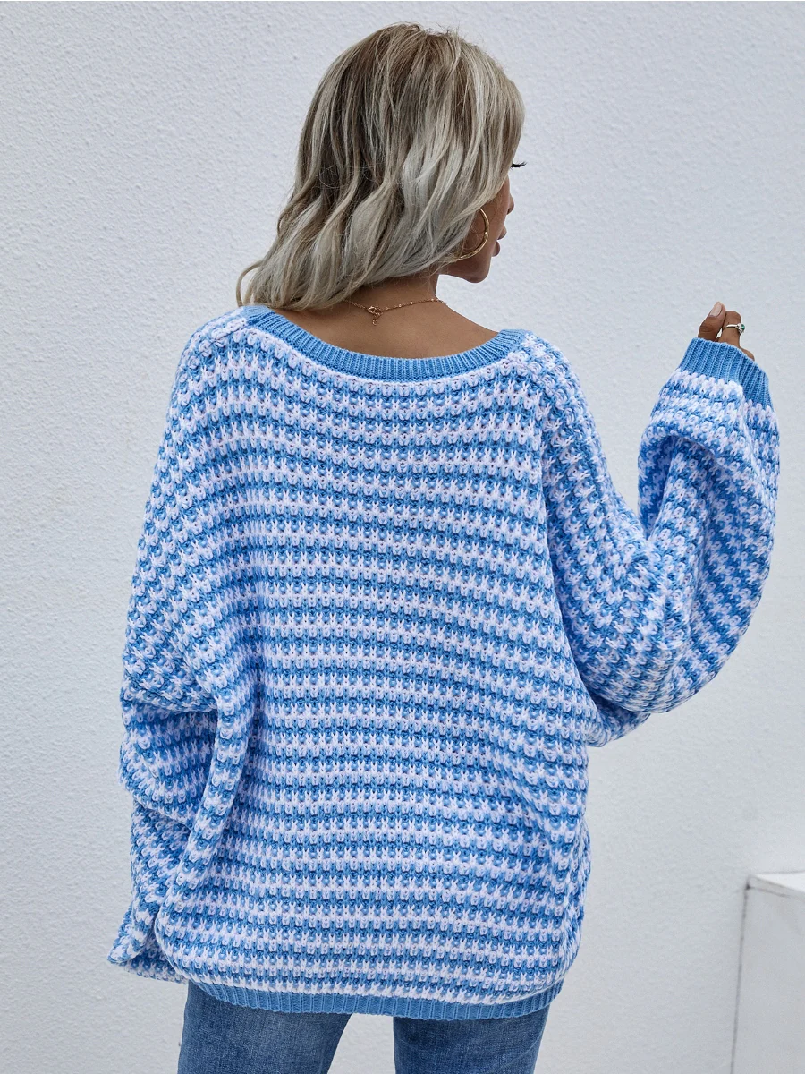 Smaibulun | Puff sleeve V-Neck Sweater - Blue - Image 6