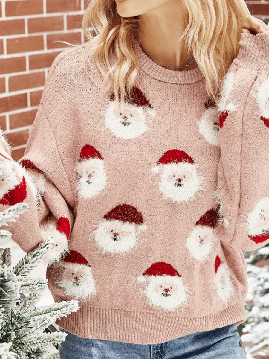Smiling Santa Christmas Light Sweater - Pink - Image 3