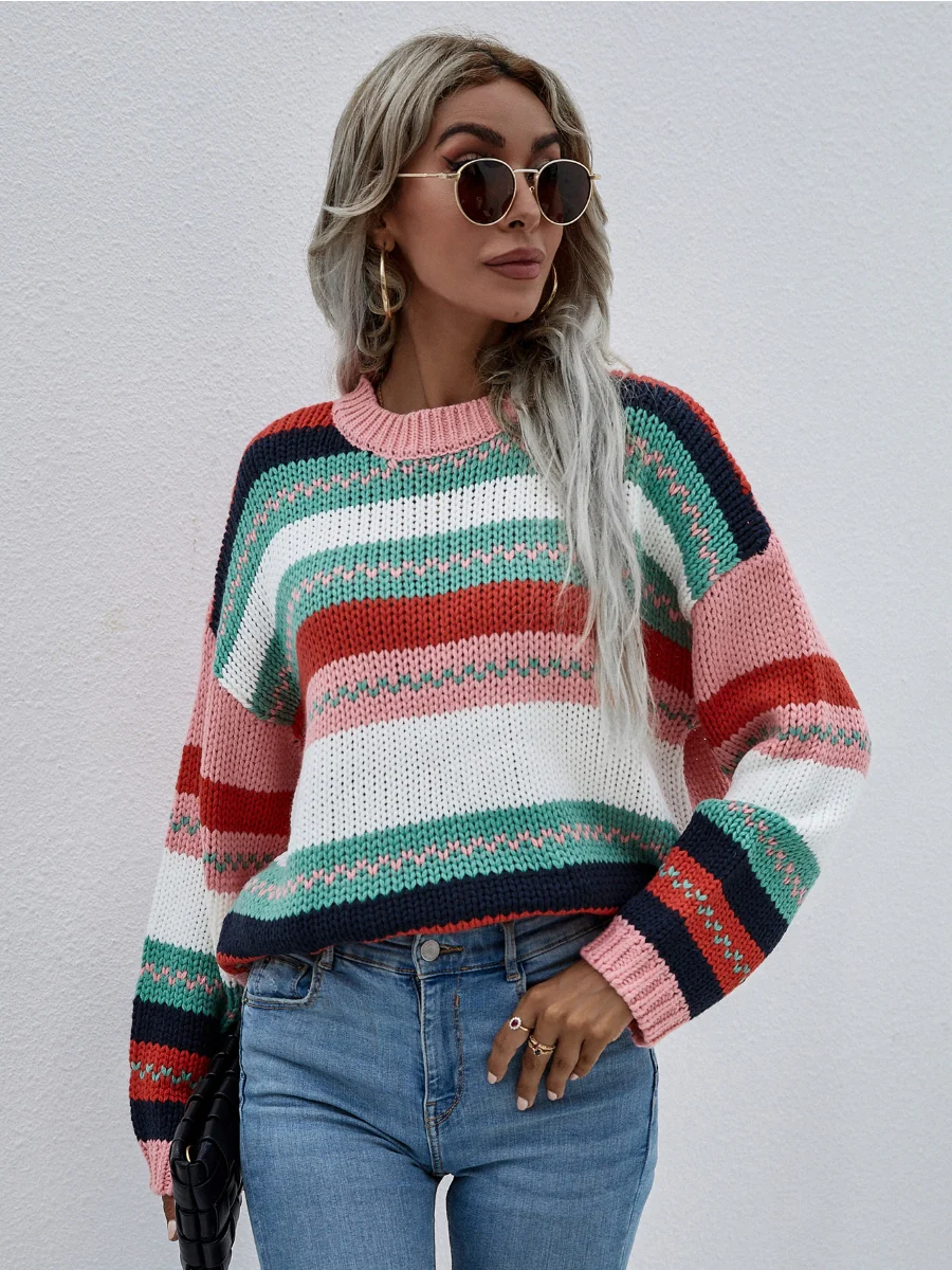 Smaibulun | Stripe Color-Block Knit Long-Sleeve Top - Pink - Image 3
