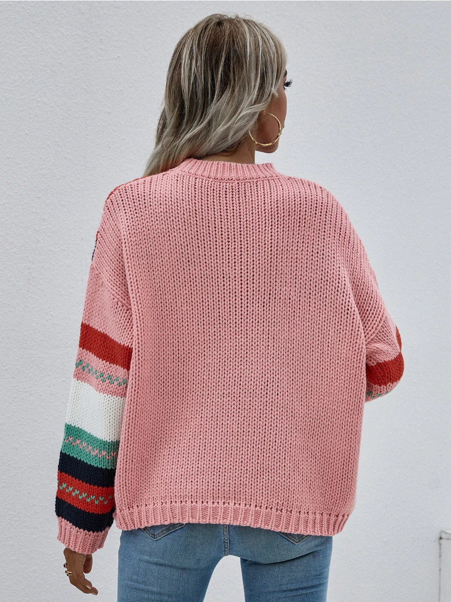Smaibulun | Stripe Color-Block Knit Long-Sleeve Top - Pink - Image 4