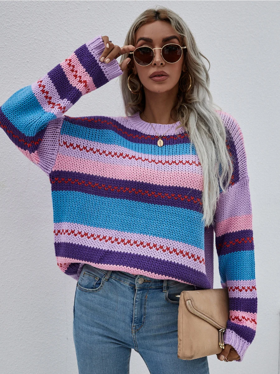 Smaibulun | Stripe Color-Block Knit Long-Sleeve Top - Lalic - Image 3