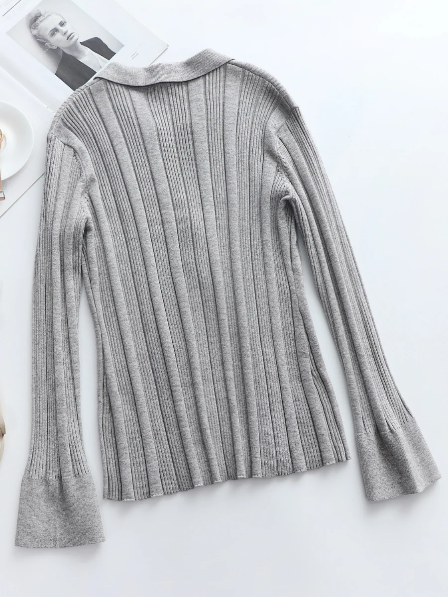 Smaibulun | TAMIA Bell Cuff Knit Shirt Jacket - Grey - Image 3