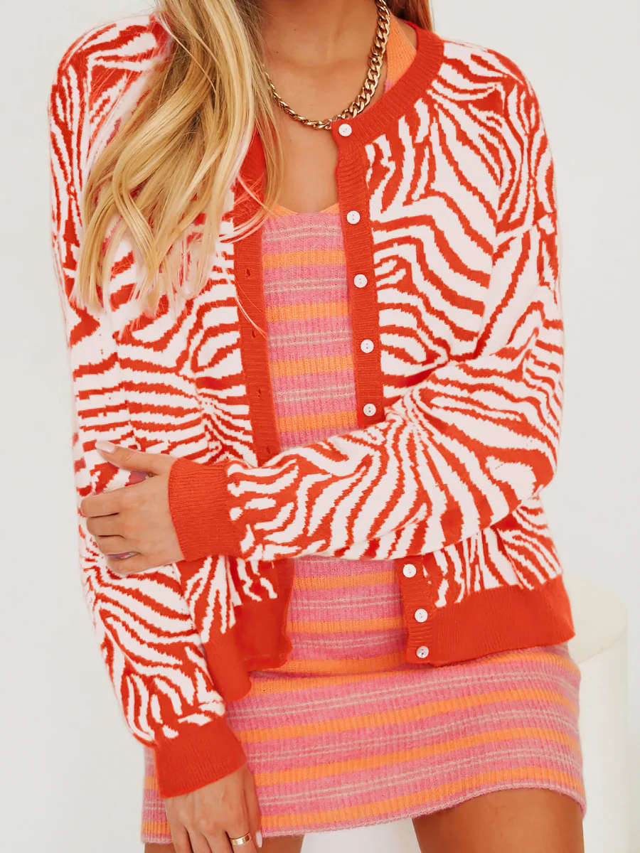 Smaibulun | Tiger Year Animal Patterned Knit Cardigan - Orange - Image 2
