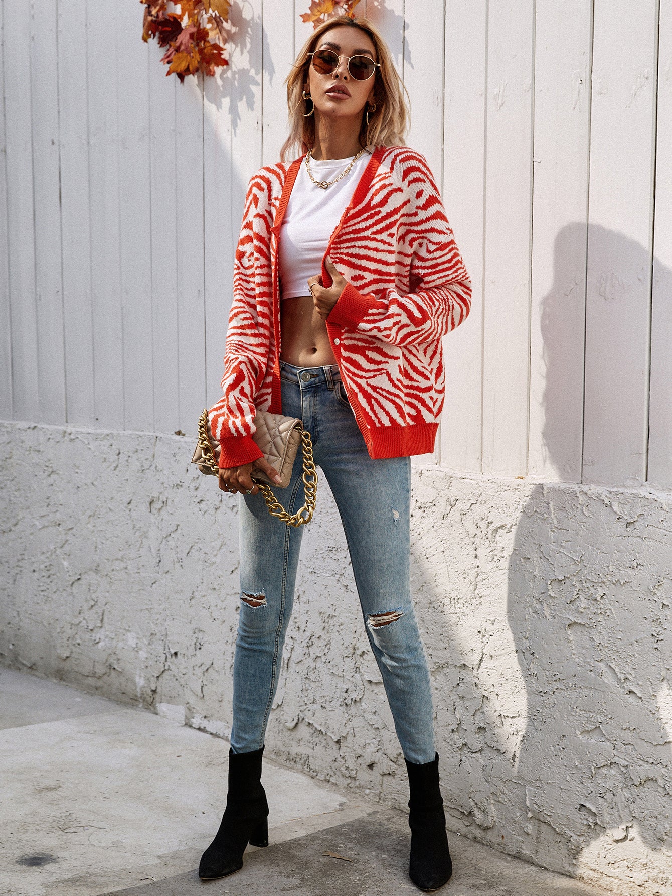 Smaibulun | Tiger Year Animal Patterned Knit Cardigan - Orange - Image 5