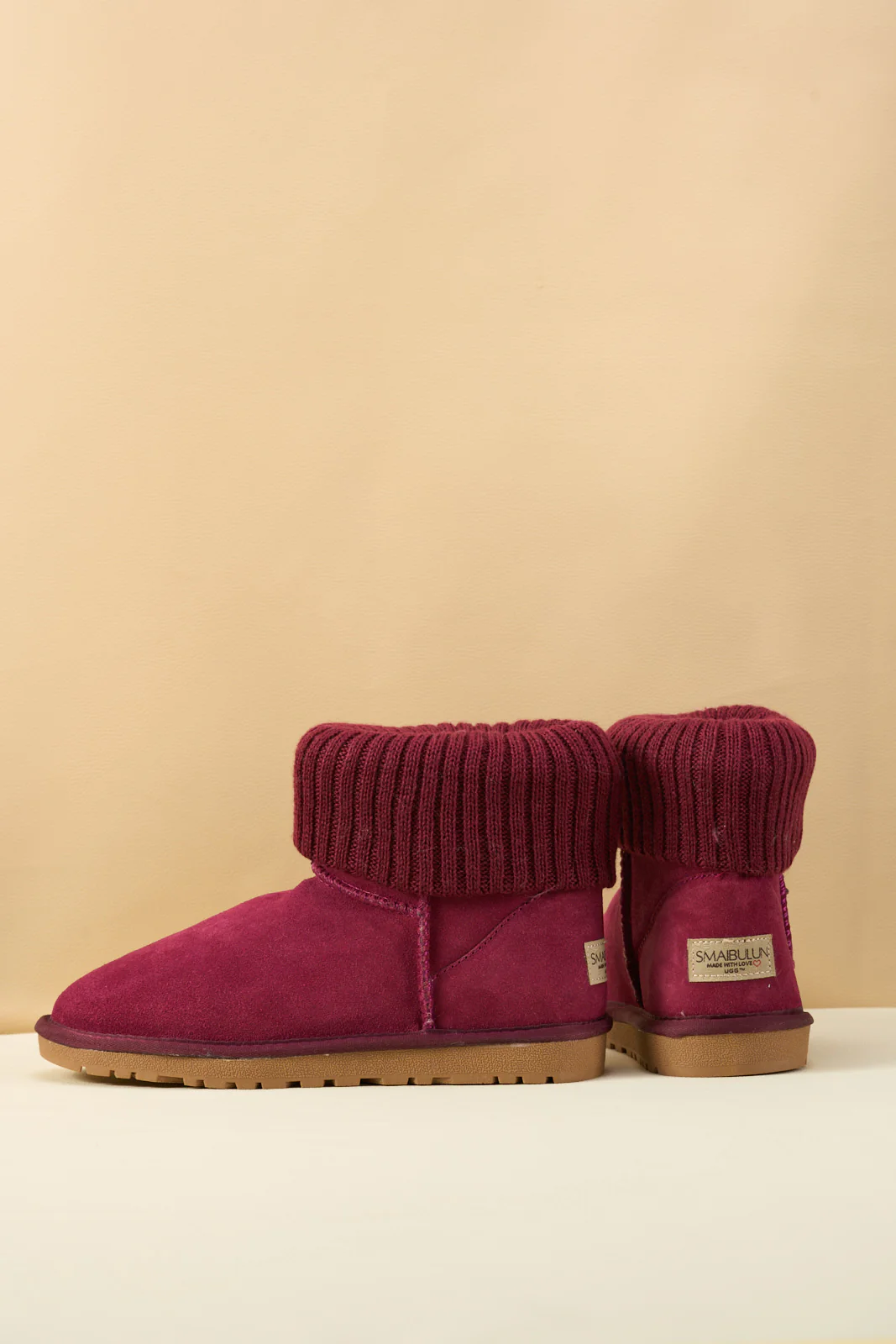 SMAIBULUN Ugg | Ankle Knit Stocking Mini Boots - Burgundy - Image 11