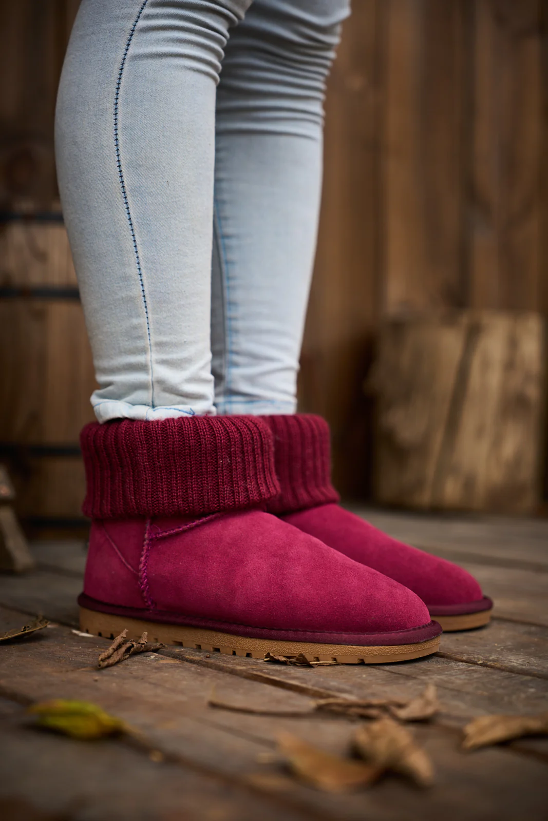 SMAIBULUN Ugg | Ankle Knit Stocking Mini Boots - Burgundy - Image 2