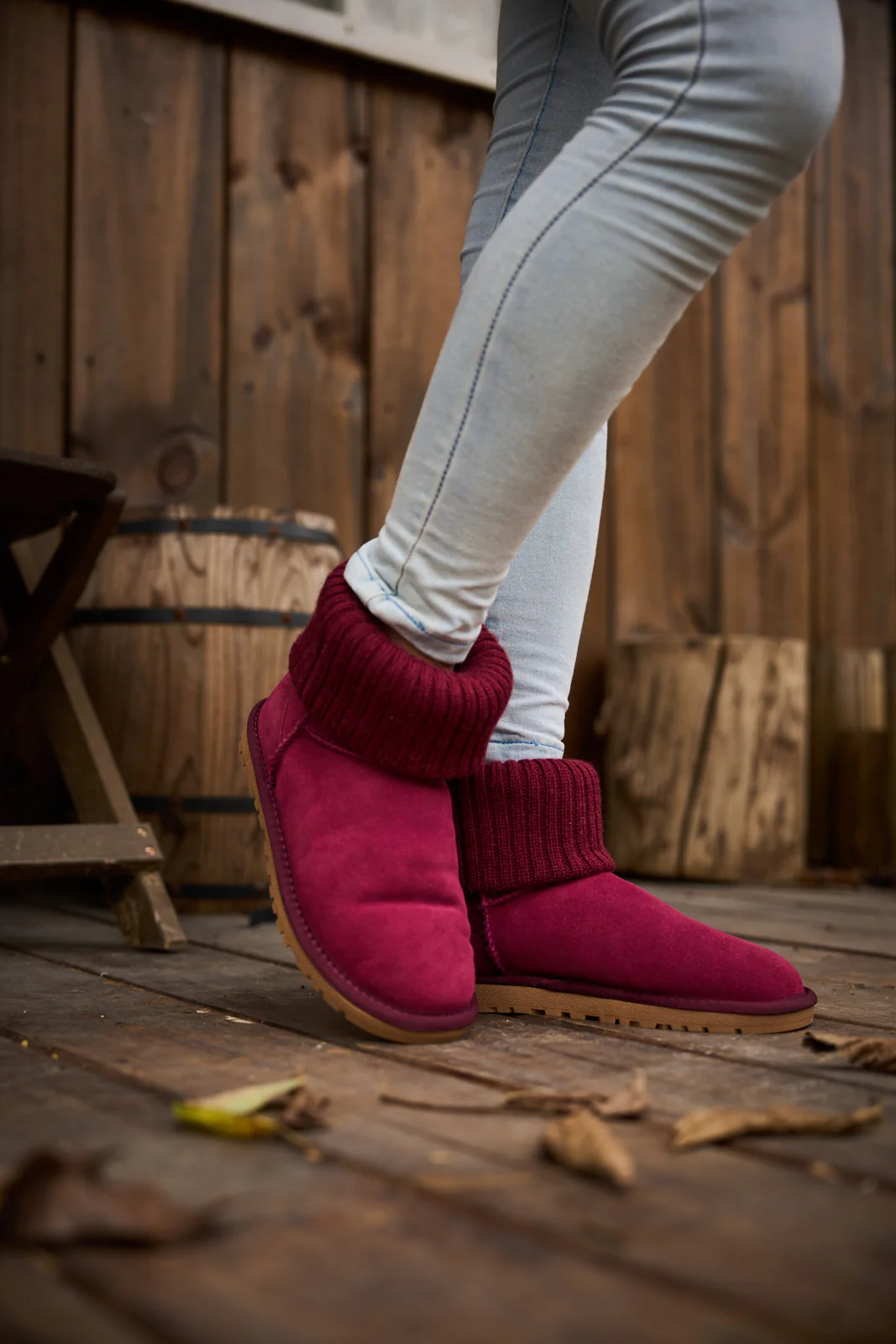 SMAIBULUN Ugg | Ankle Knit Stocking Mini Boots - Burgundy - Image 3
