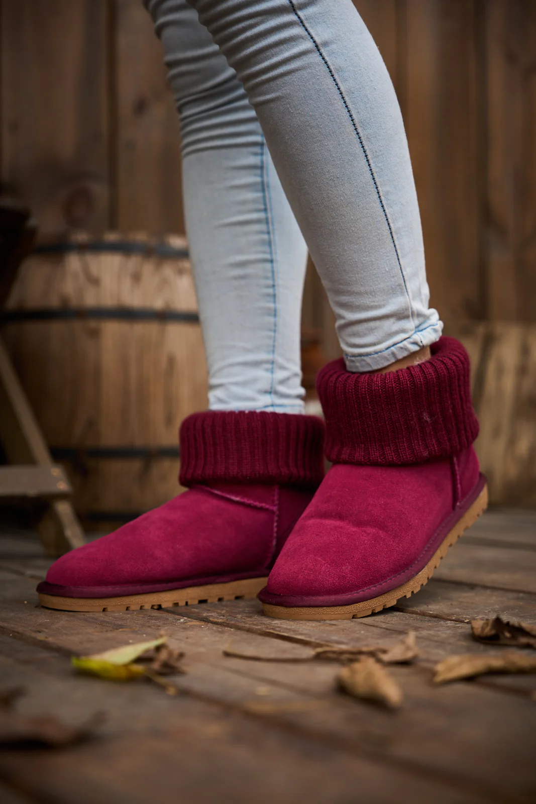 SMAIBULUN Ugg | Ankle Knit Stocking Mini Boots - Burgundy - Image 4