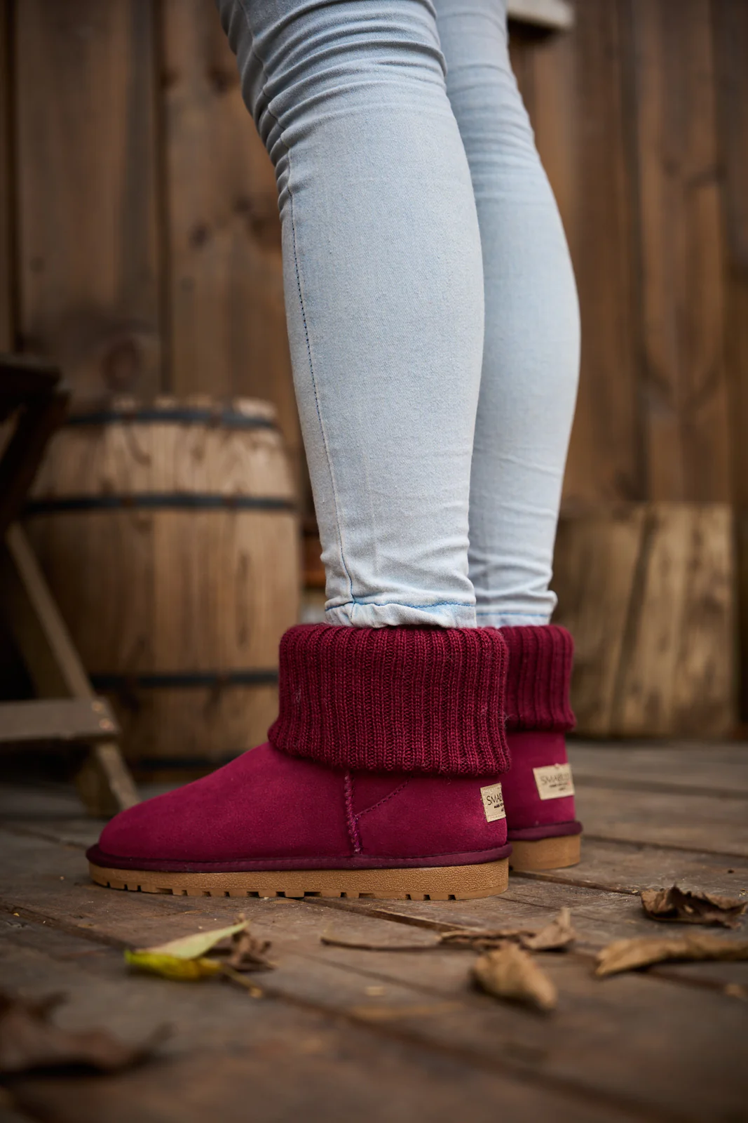 SMAIBULUN Ugg | Ankle Knit Stocking Mini Boots - Burgundy - Image 5