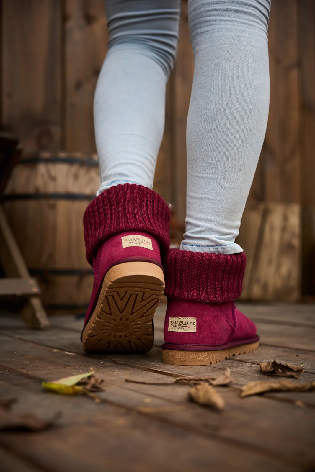 SMAIBULUN Ugg | Ankle Knit Stocking Mini Boots - Burgundy - Image 6
