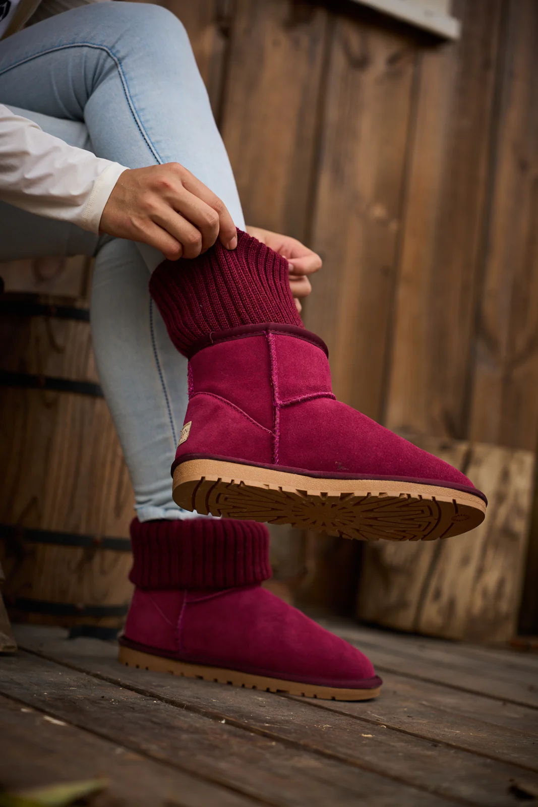 SMAIBULUN Ugg | Ankle Knit Stocking Mini Boots - Burgundy - Image 7